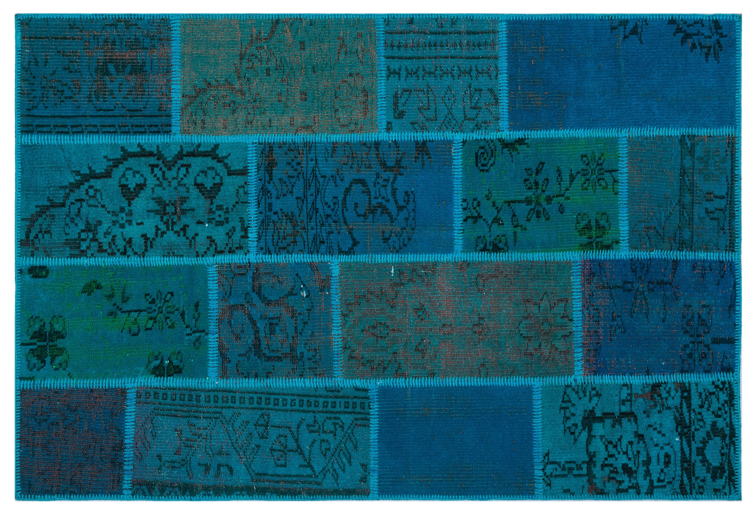 Turquoise Over Dyed Patchwork Unique Rug 3'11'' x 5'11'' ft 120 x 180 cm