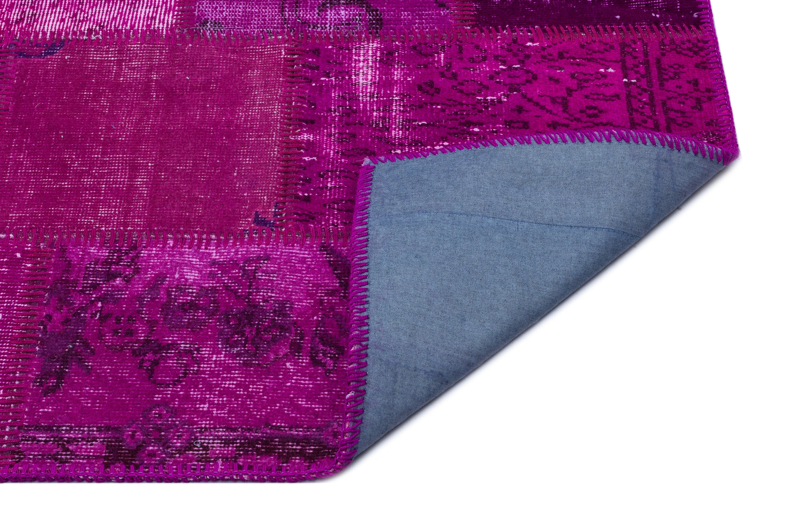 Fuchsia Over Dyed Patchwork Unique Rug 3'11'' x 5'11'' ft 120 x 180 cm