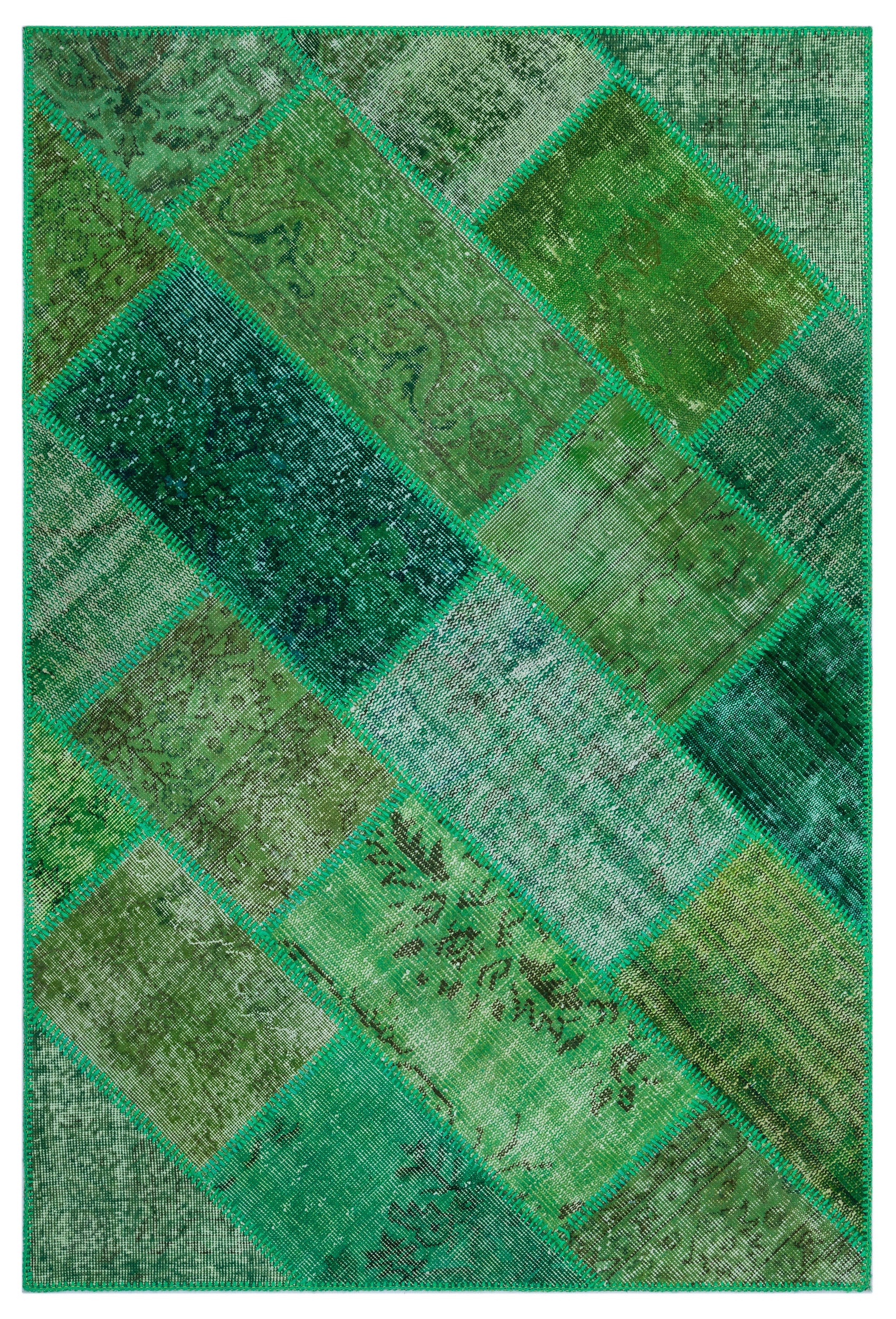 Green Over Dyed Patchwork Unique Rug 3'11'' x 5'11'' ft 120 x 180 cm