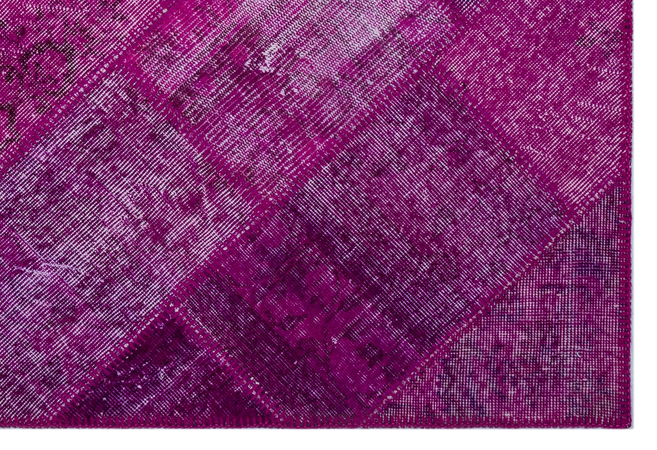 Fuchsia Over Dyed Patchwork Unique Rug 3'11'' x 5'11'' ft 120 x 180 cm