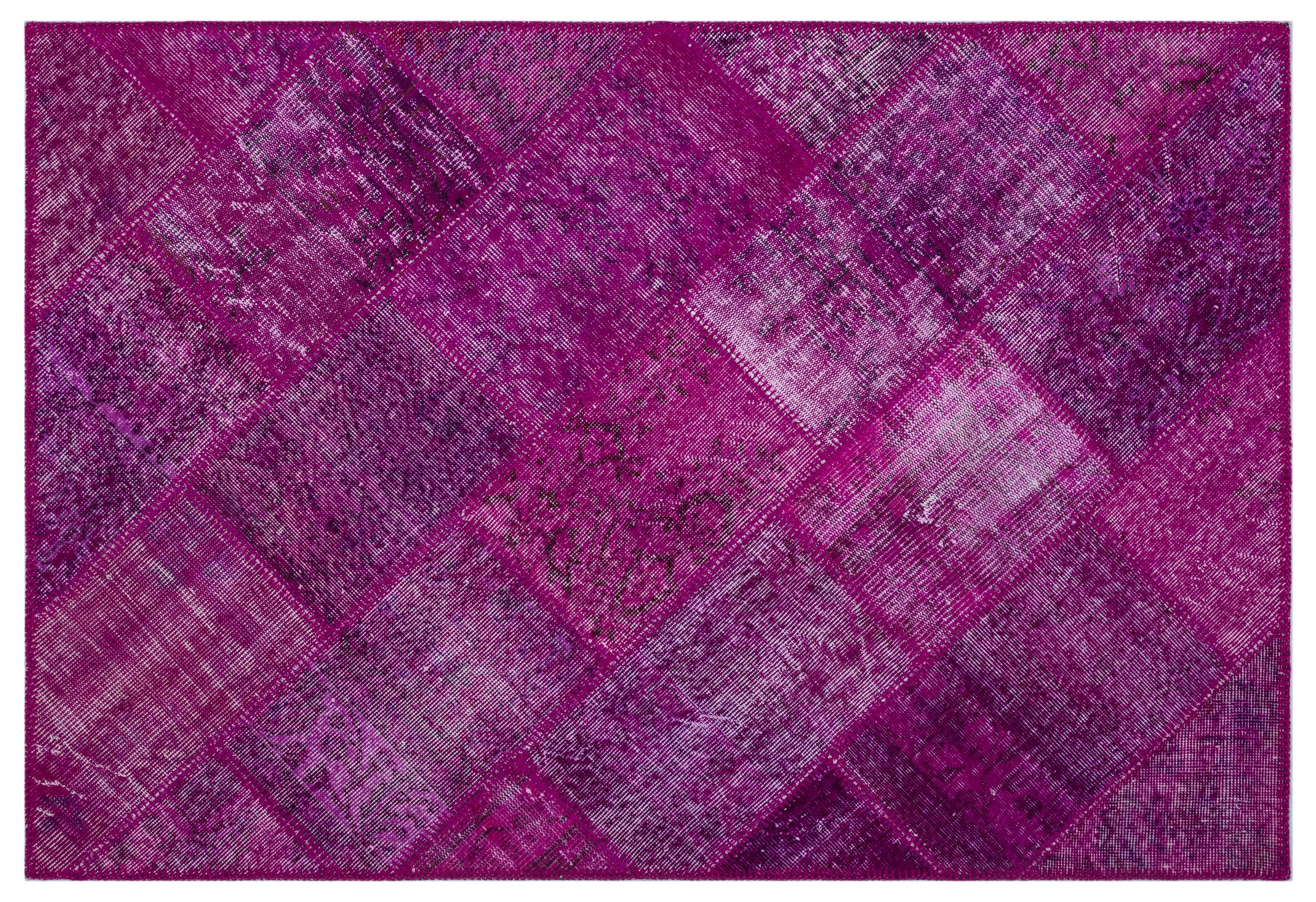Fuchsia Over Dyed Patchwork Unique Rug 3'11'' x 5'11'' ft 120 x 180 cm