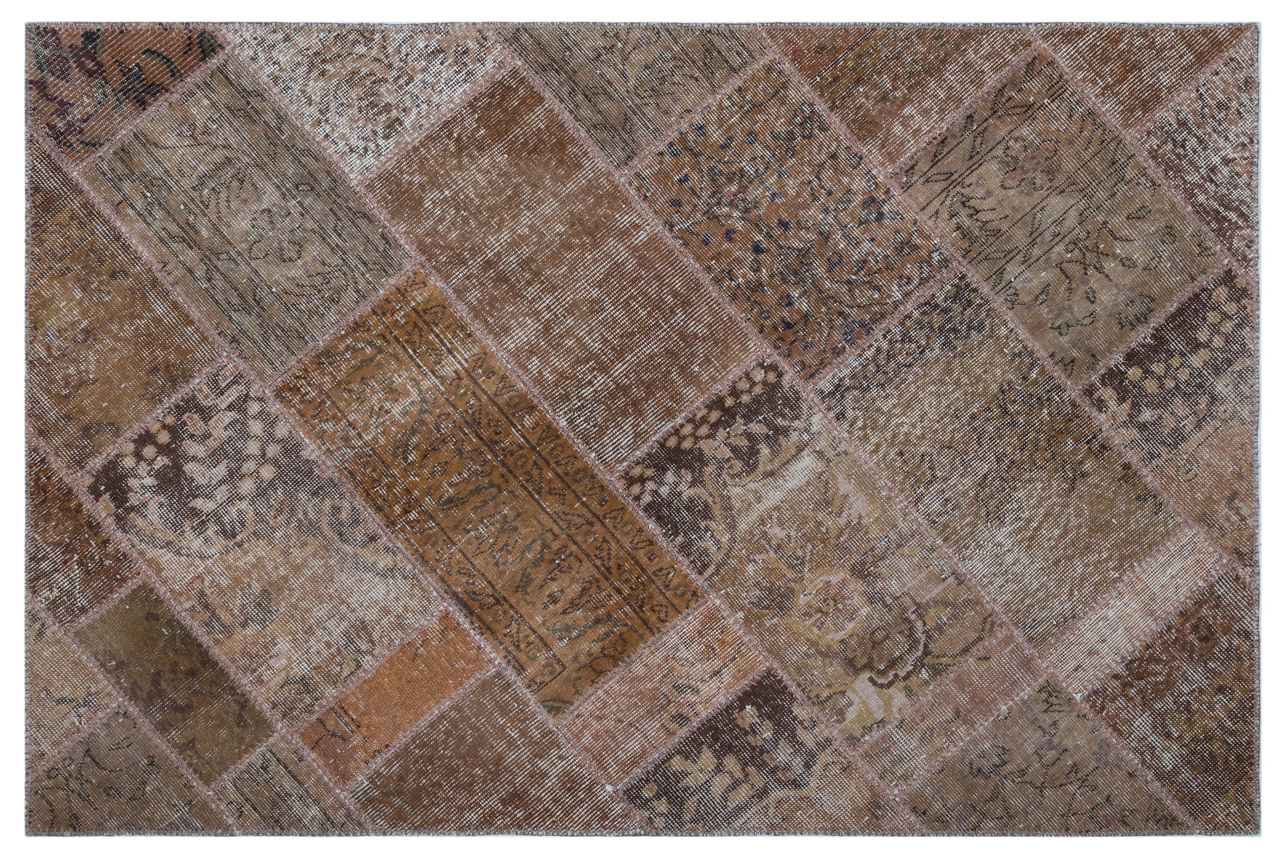 Brown Over Dyed Patchwork Unique Rug 3'11'' x 5'11'' ft 120 x 180 cm