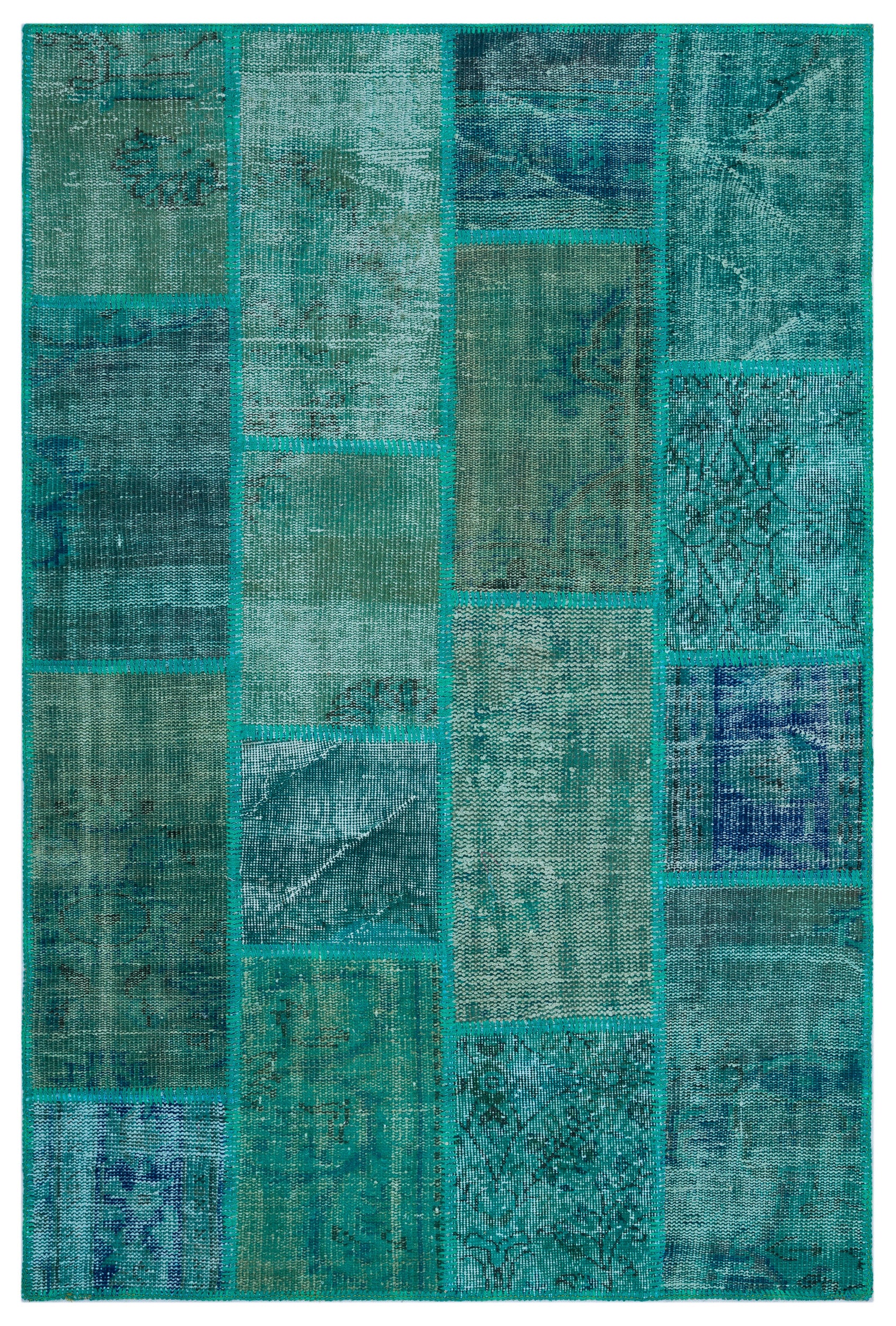 Turquoise Over Dyed Patchwork Unique Rug 3'11'' x 5'11'' ft 120 x 180 cm