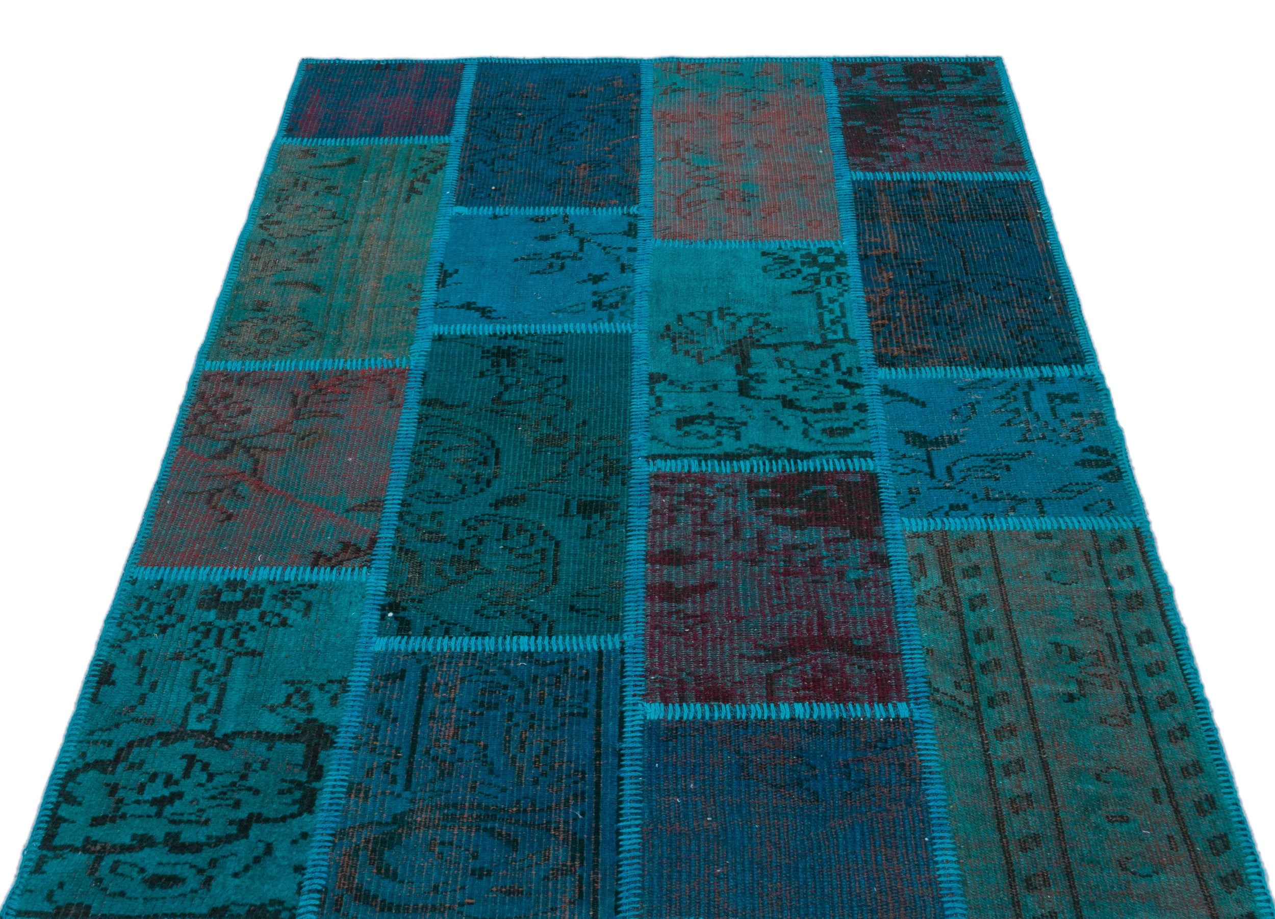 Turquoise Over Dyed Patchwork Unique Rug 3'11'' x 5'11'' ft 120 x 180 cm