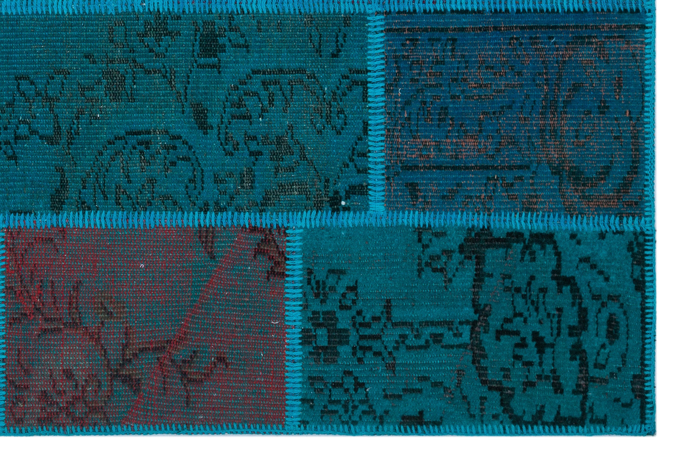 Turquoise Over Dyed Patchwork Unique Rug 3'11'' x 5'11'' ft 120 x 180 cm