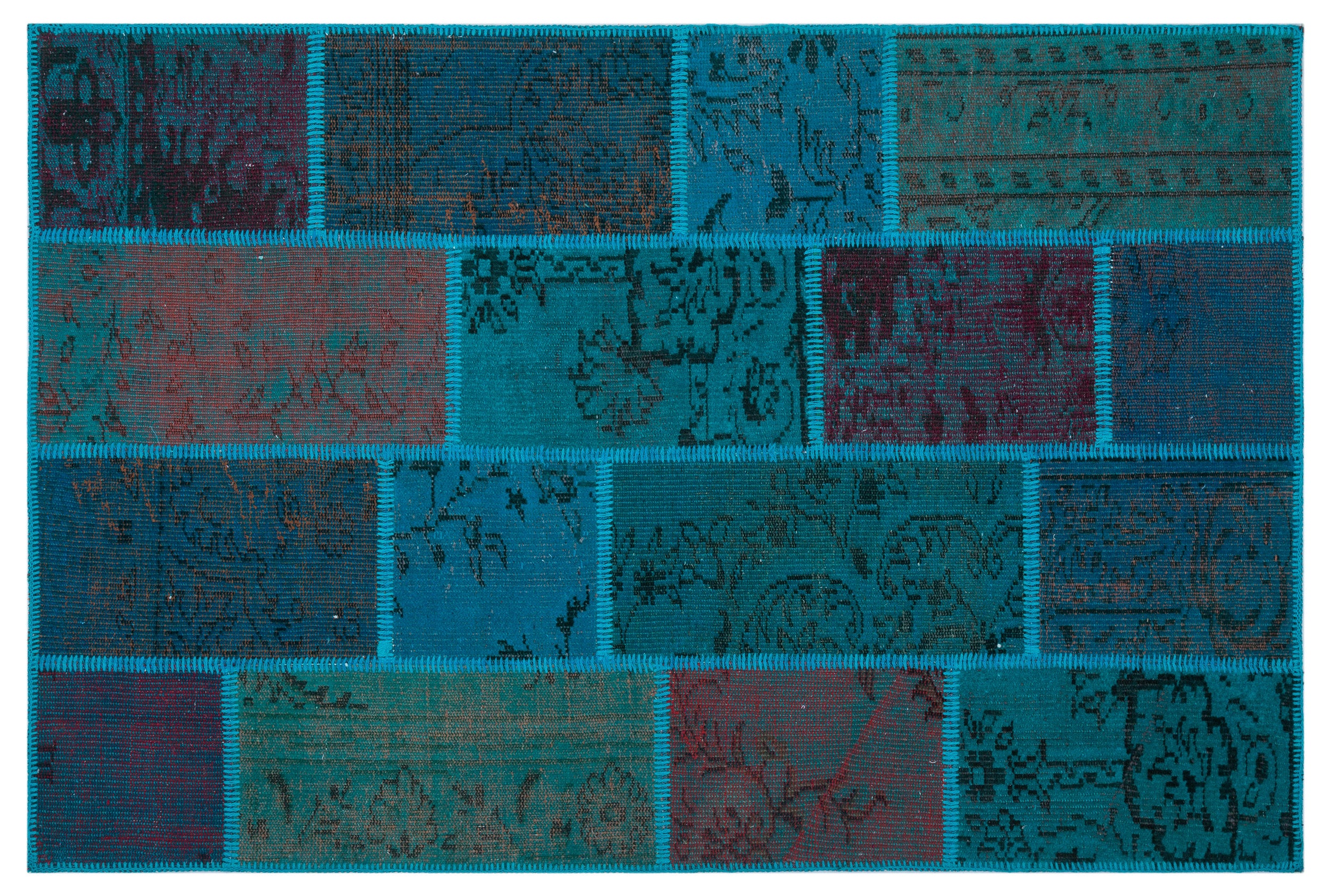Turquoise Over Dyed Patchwork Unique Rug 3'11'' x 5'11'' ft 120 x 180 cm