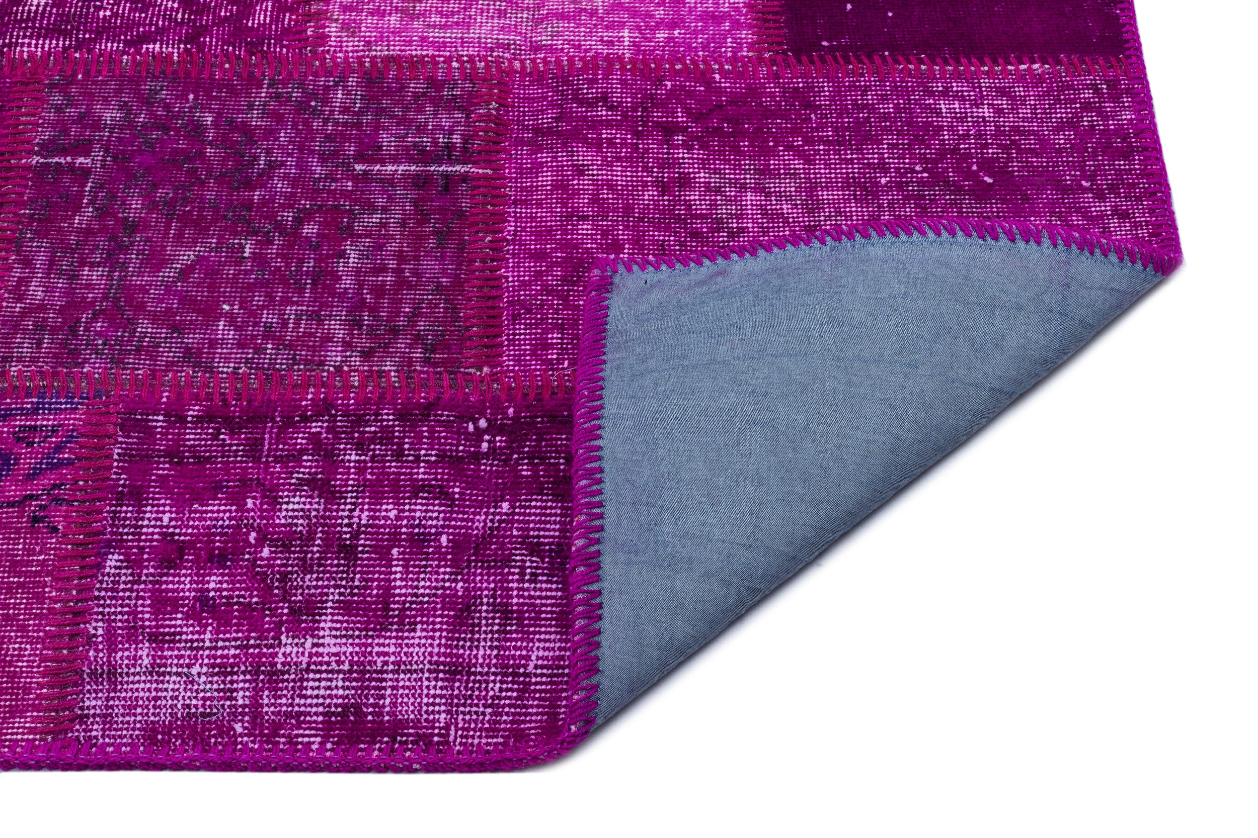 Fuchsia Over Dyed Patchwork Unique Rug 3'11'' x 5'11'' ft 120 x 180 cm