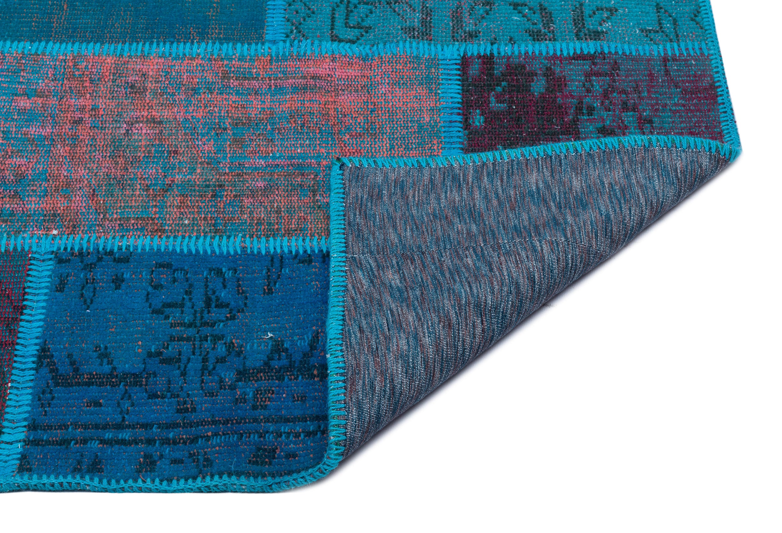 Turquoise Over Dyed Patchwork Unique Rug 3'11'' x 5'11'' ft 120 x 180 cm