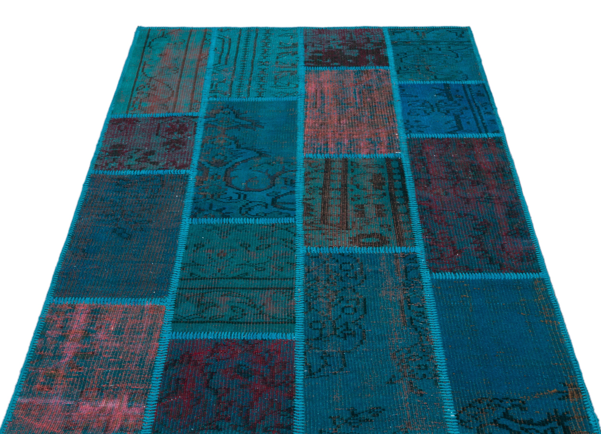 Turquoise Over Dyed Patchwork Unique Rug 3'11'' x 5'11'' ft 120 x 180 cm