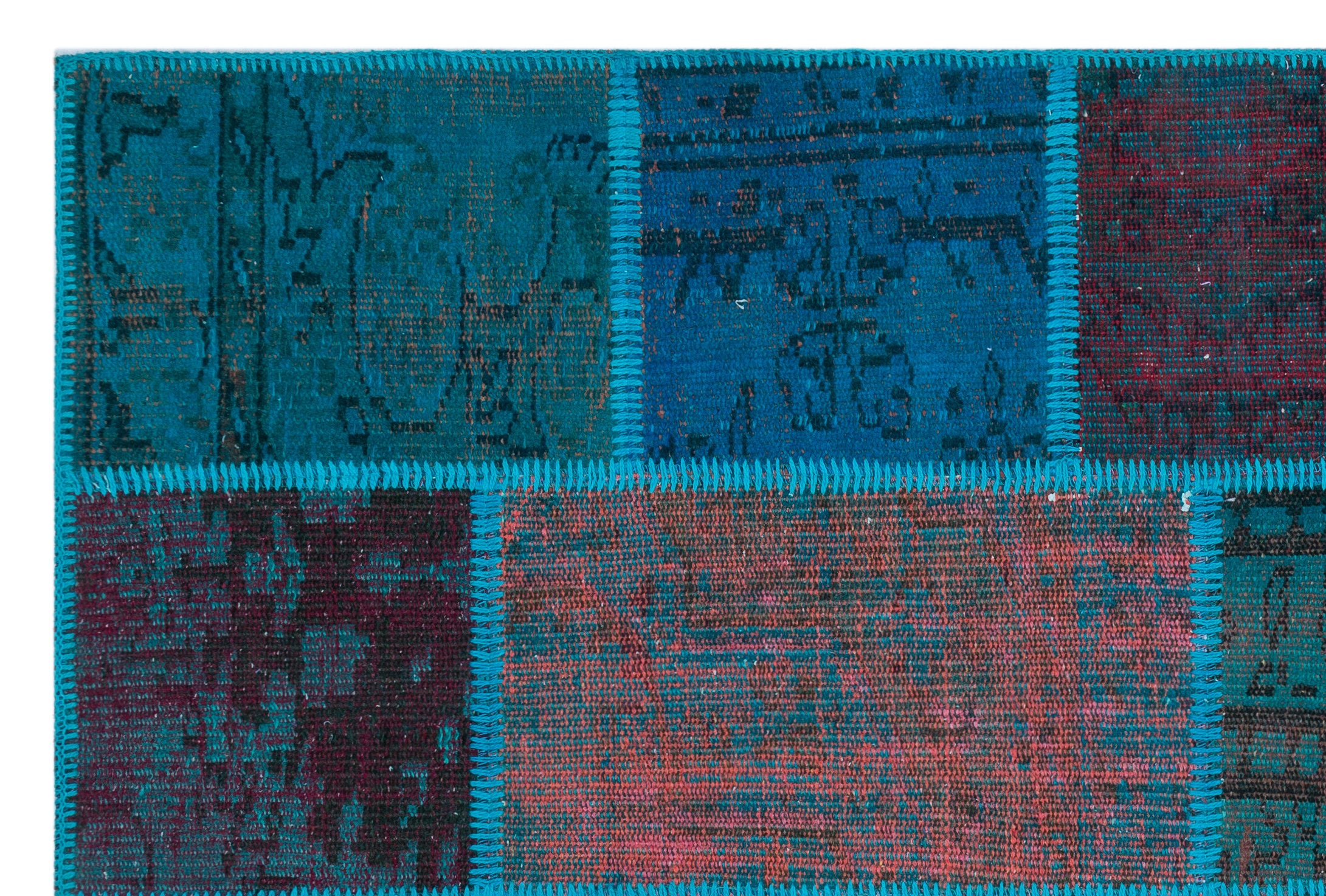 Turquoise Over Dyed Patchwork Unique Rug 3'11'' x 5'11'' ft 120 x 180 cm