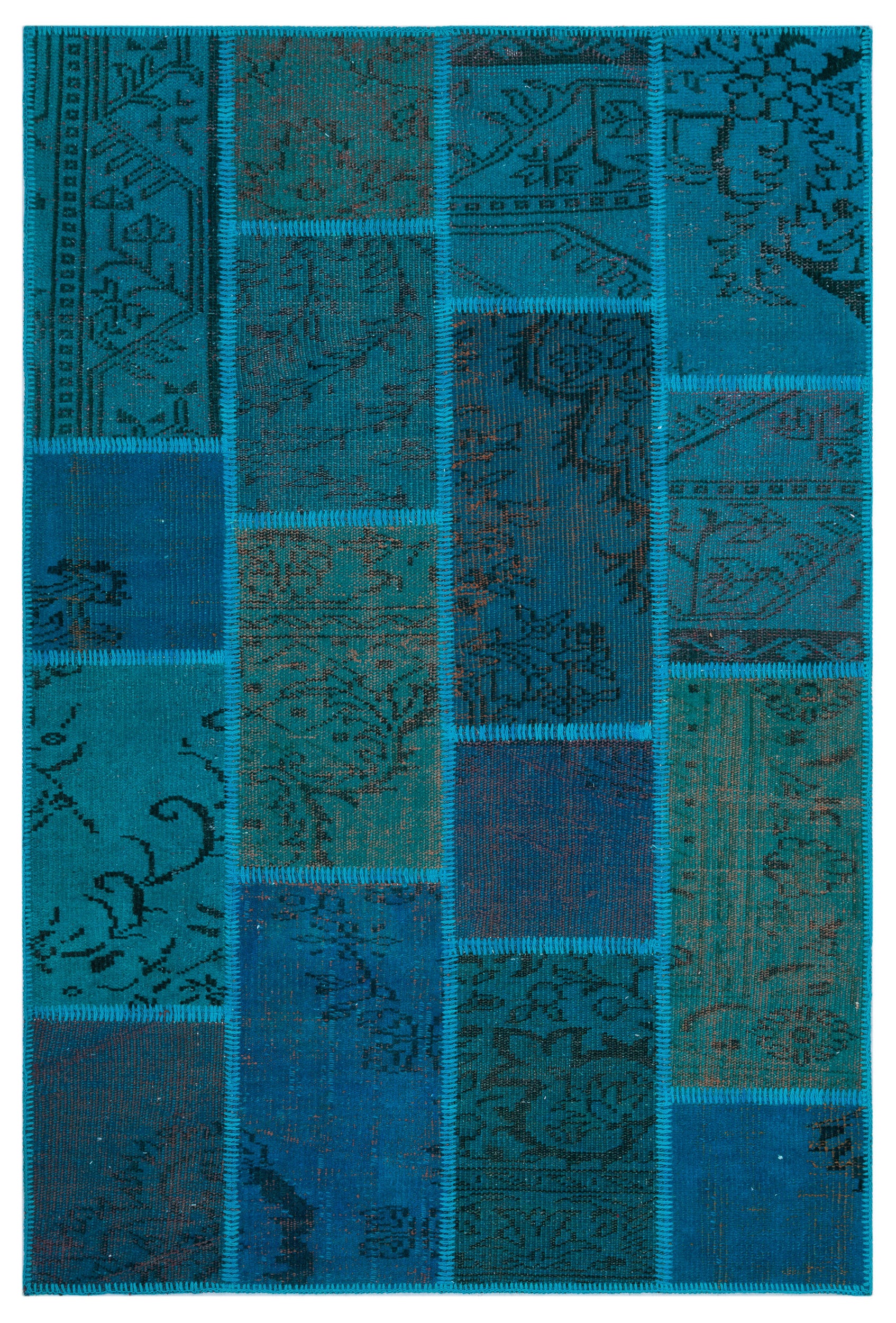 Turquoise Over Dyed Patchwork Unique Rug 3'11'' x 5'11'' ft 120 x 180 cm