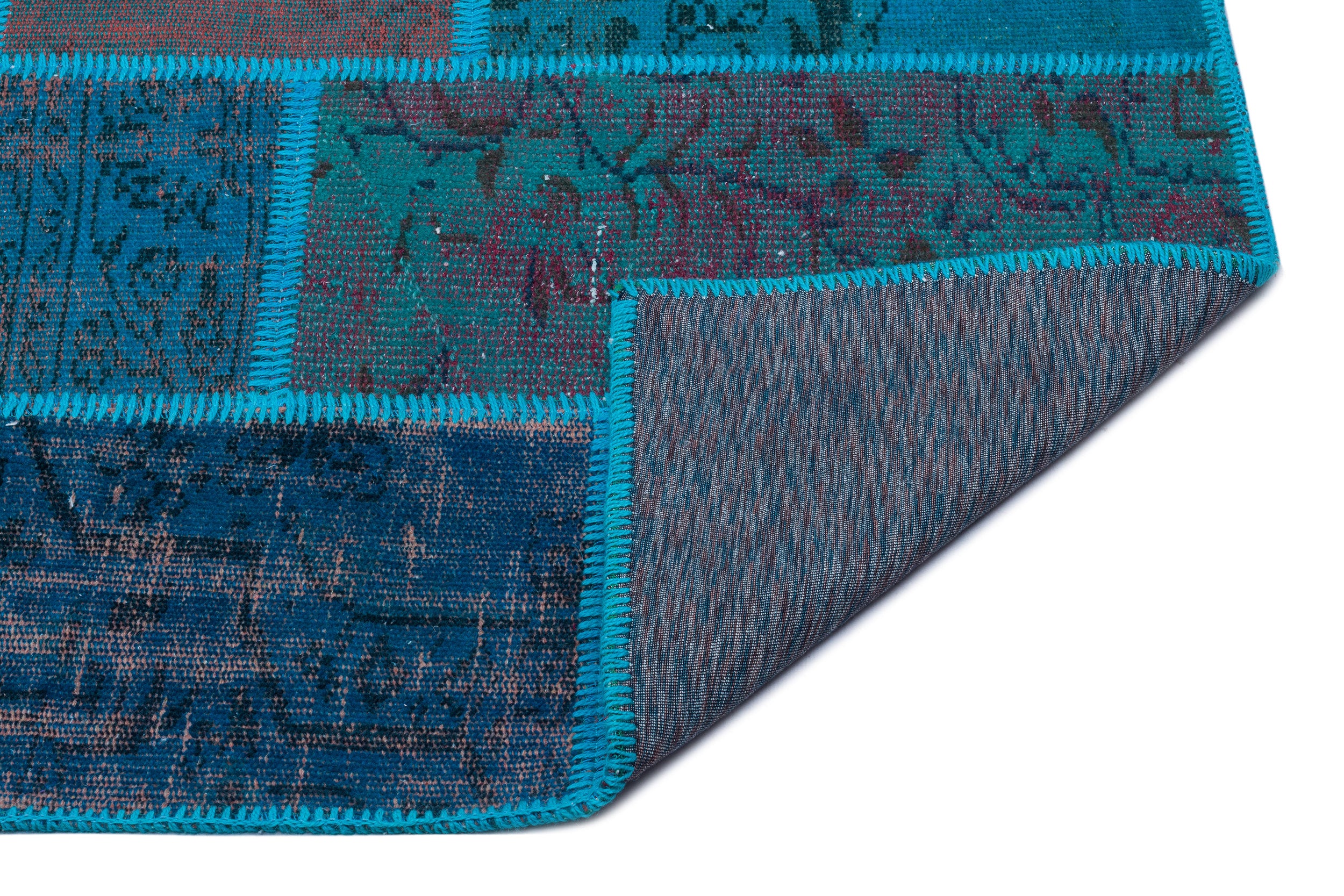 Turquoise Over Dyed Patchwork Unique Rug 3'11'' x 5'11'' ft 120 x 180 cm