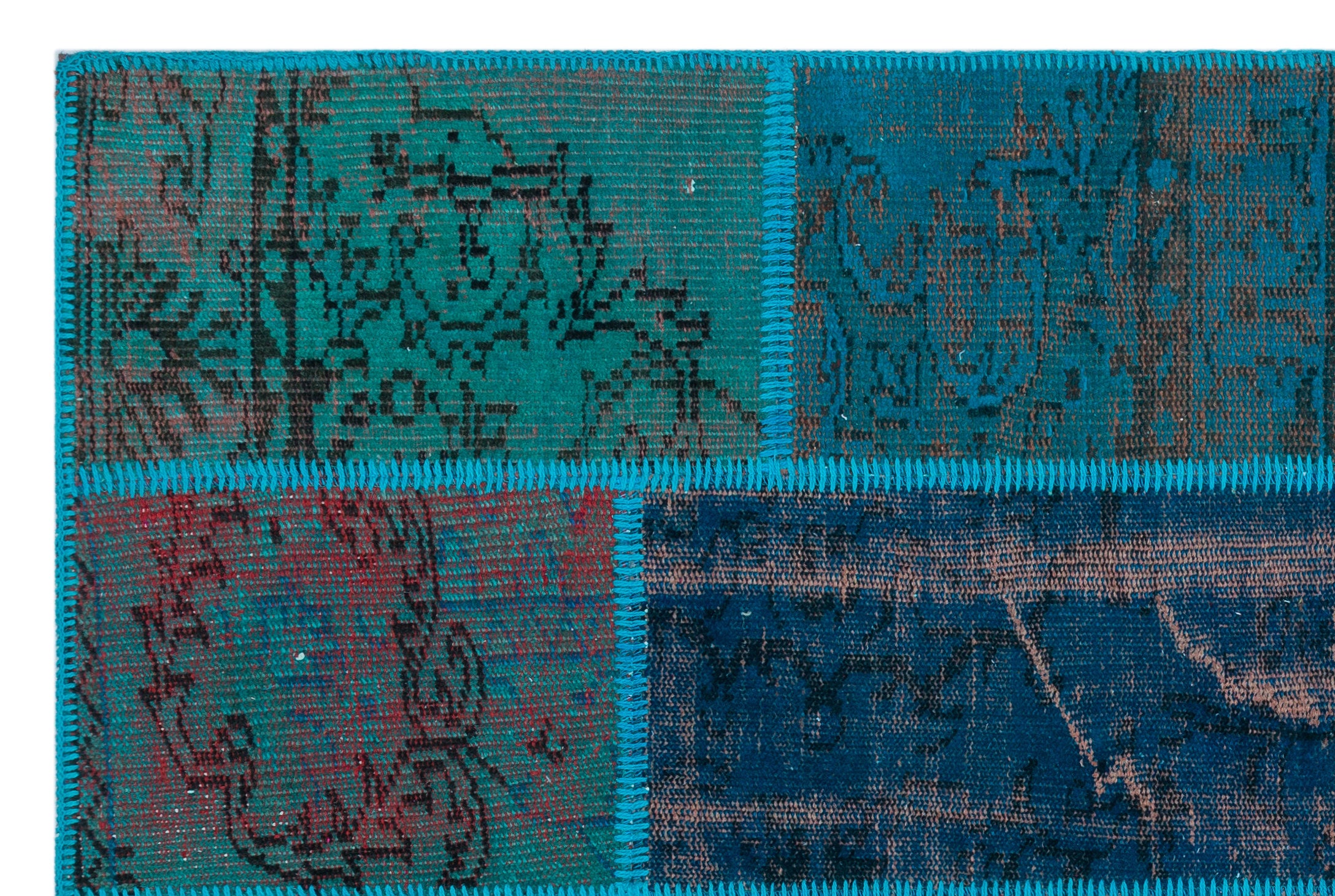 Turquoise Over Dyed Patchwork Unique Rug 3'11'' x 5'11'' ft 120 x 180 cm