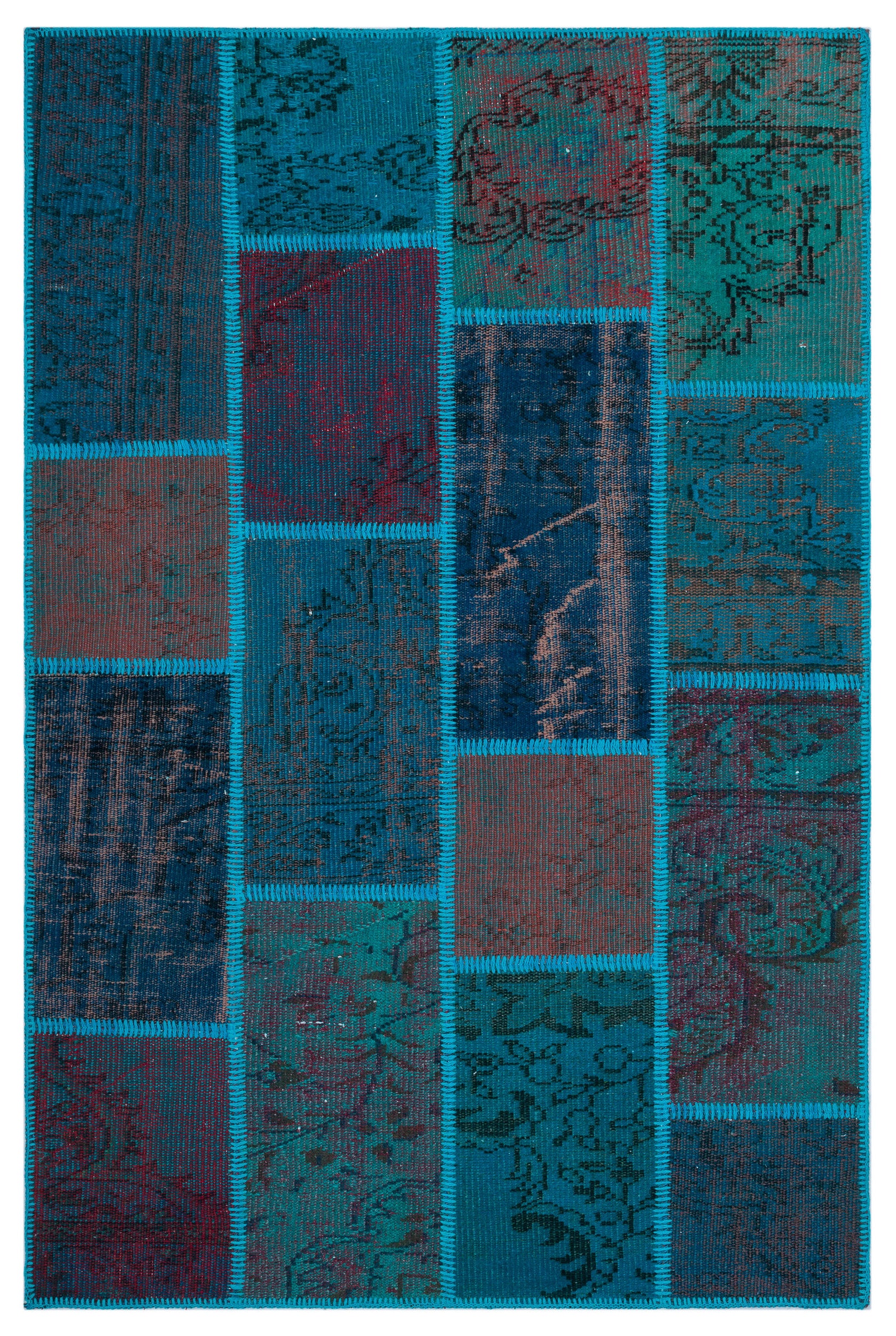 Turquoise Over Dyed Patchwork Unique Rug 3'11'' x 5'11'' ft 120 x 180 cm