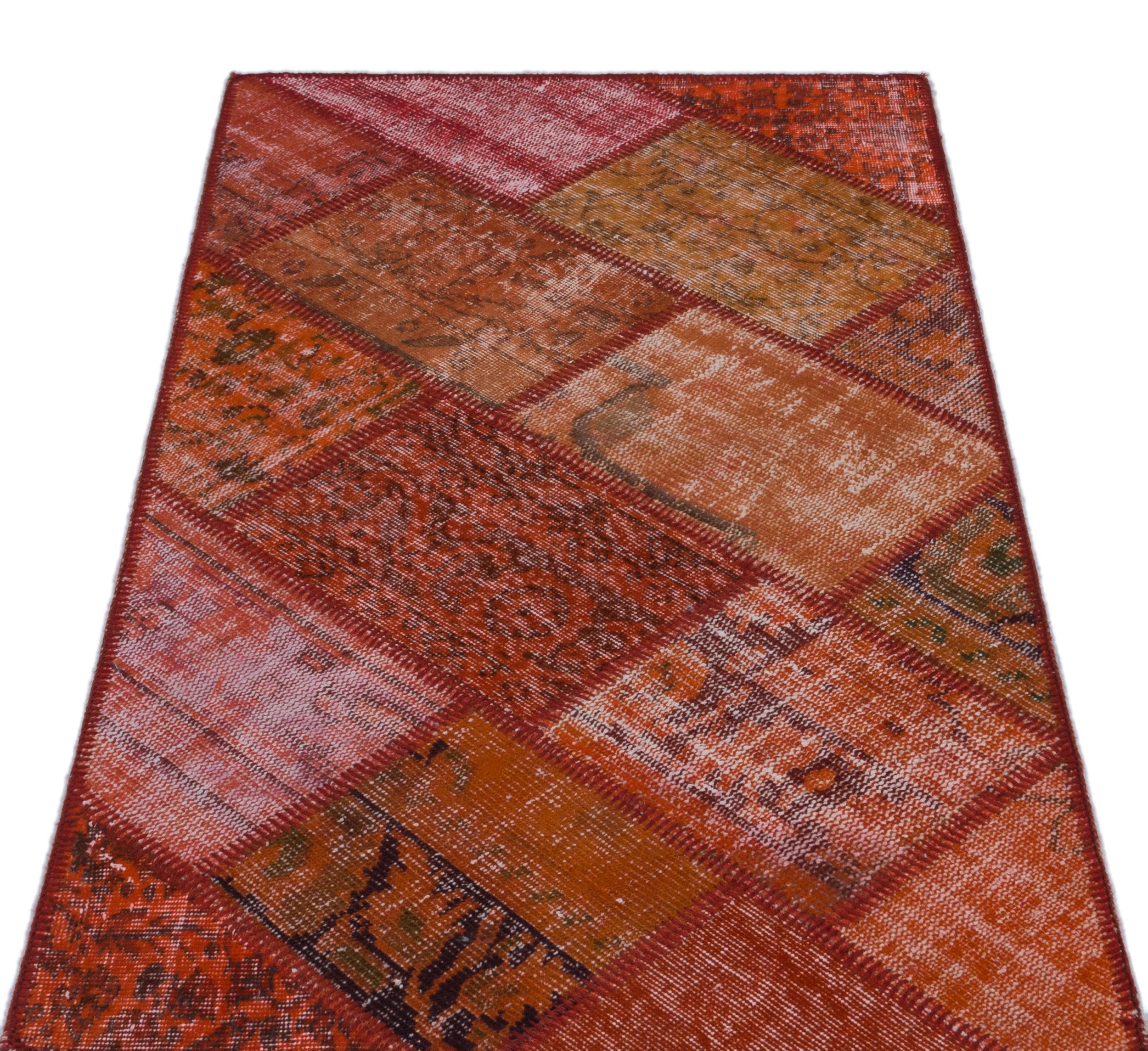 Red Over Dyed Patchwork Unique Rug 2'8'' x 4'11'' ft 82 x 151 cm