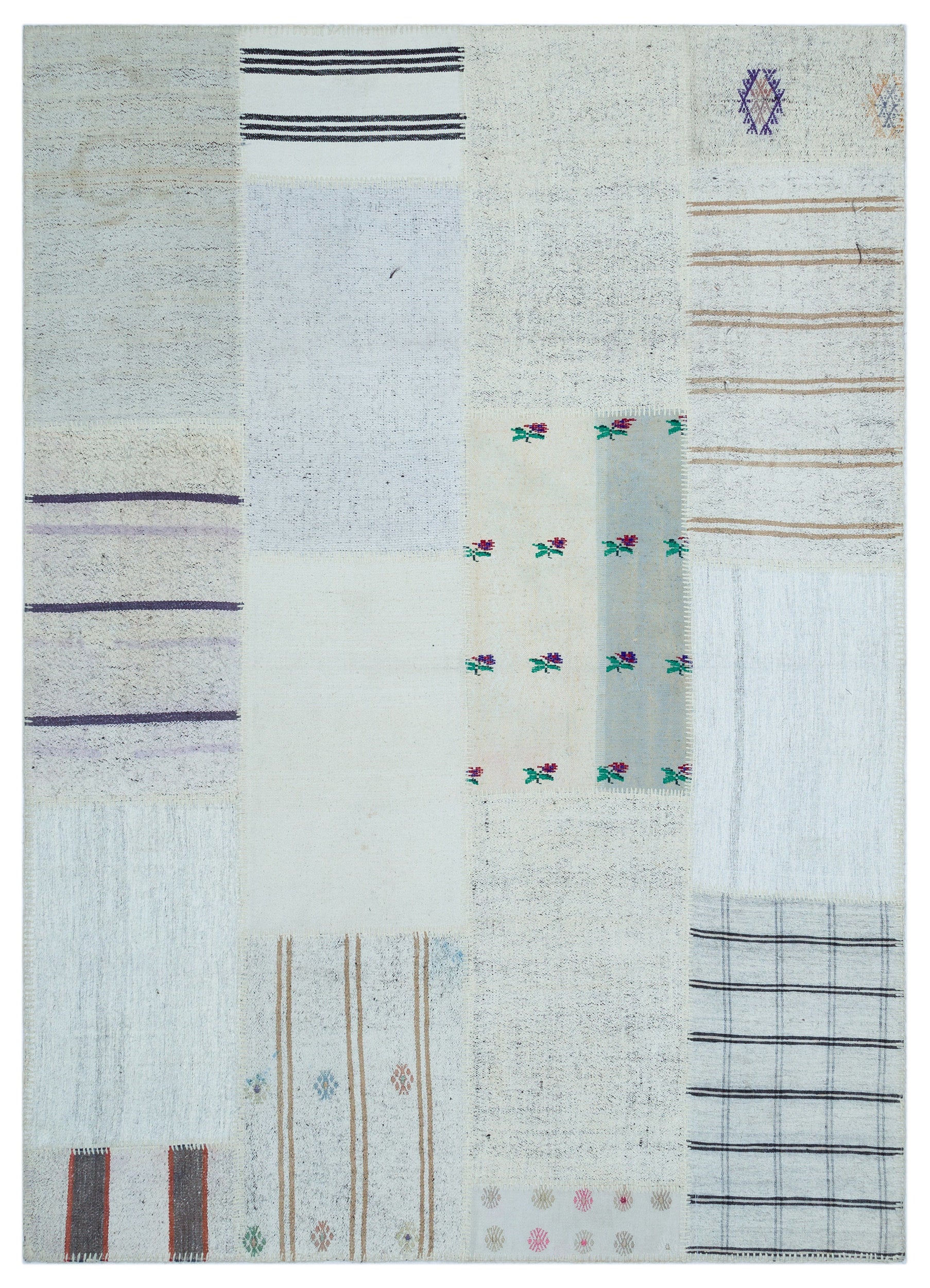 Striped Over Dyed Kilim Patchwork Unique Rug 5'3'' x 7'3'' ft 161 x 222 cm