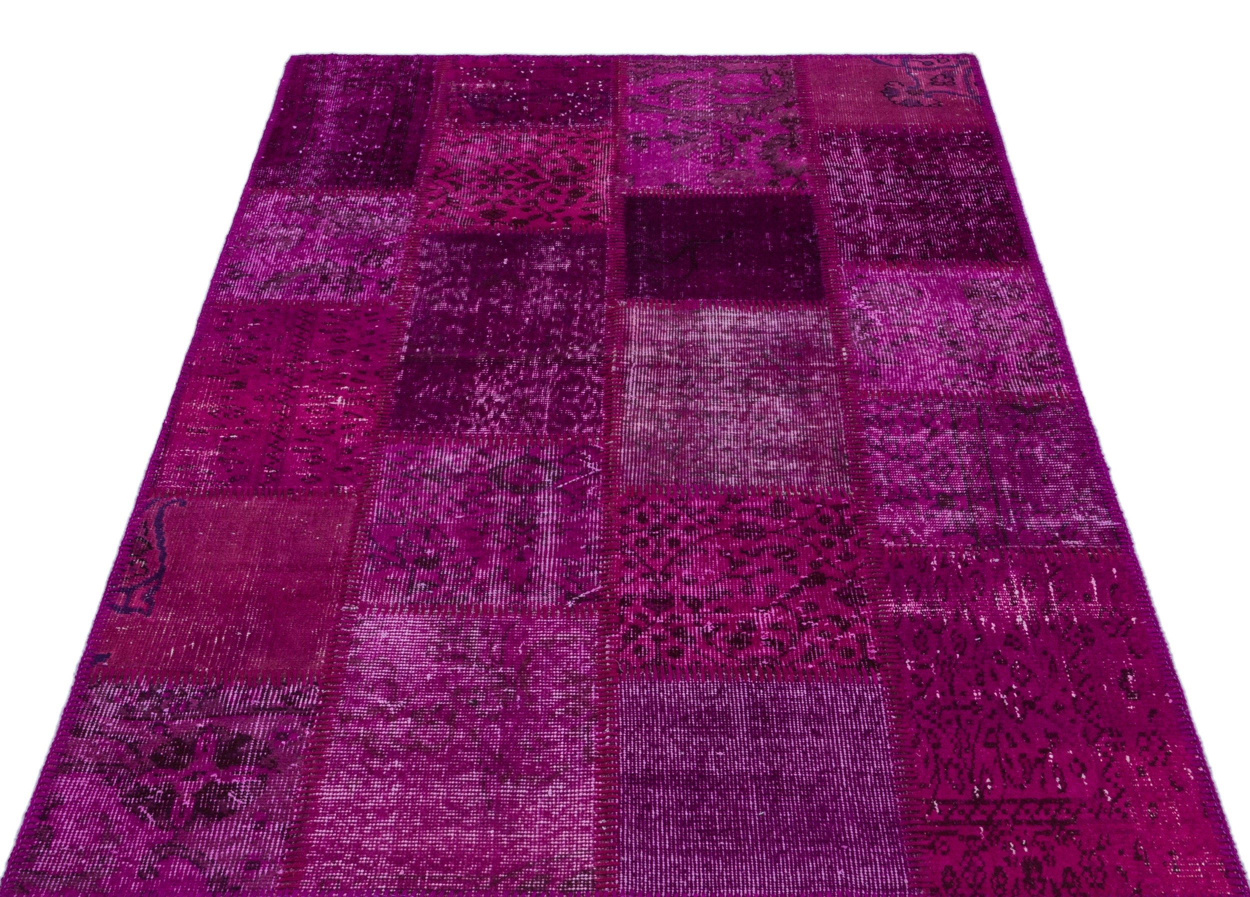 Fuchsia Over Dyed Patchwork Unique Rug 3'11'' x 5'11'' ft 120 x 180 cm