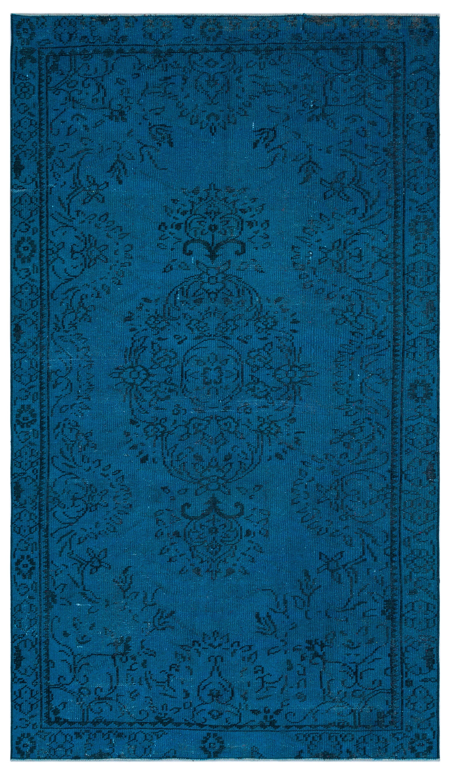 Turquoise Over Dyed Vintage Rug 4'10'' x 8'7'' ft 148 x 262 cm