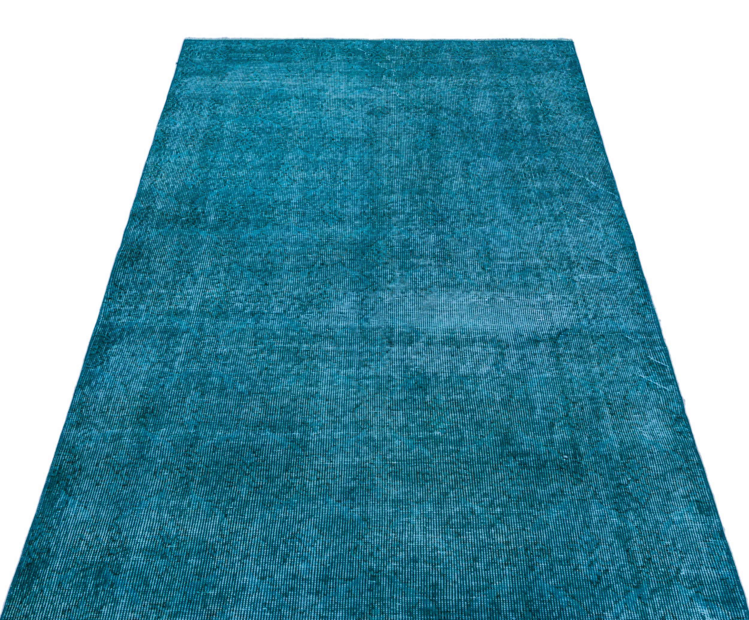Turquoise Over Dyed Vintage Rug 3'9'' x 6'8'' ft 115 x 203 cm
