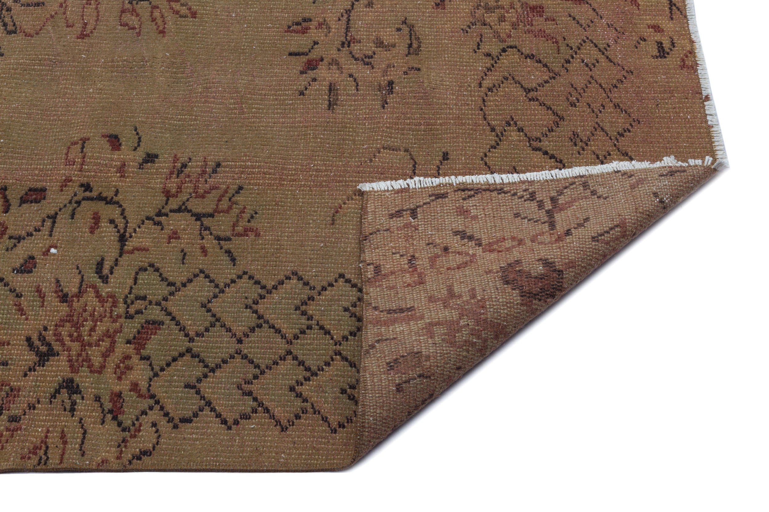 Brown Over Dyed Vintage Rug 5'3'' x 8'4'' ft 159 x 253 cm