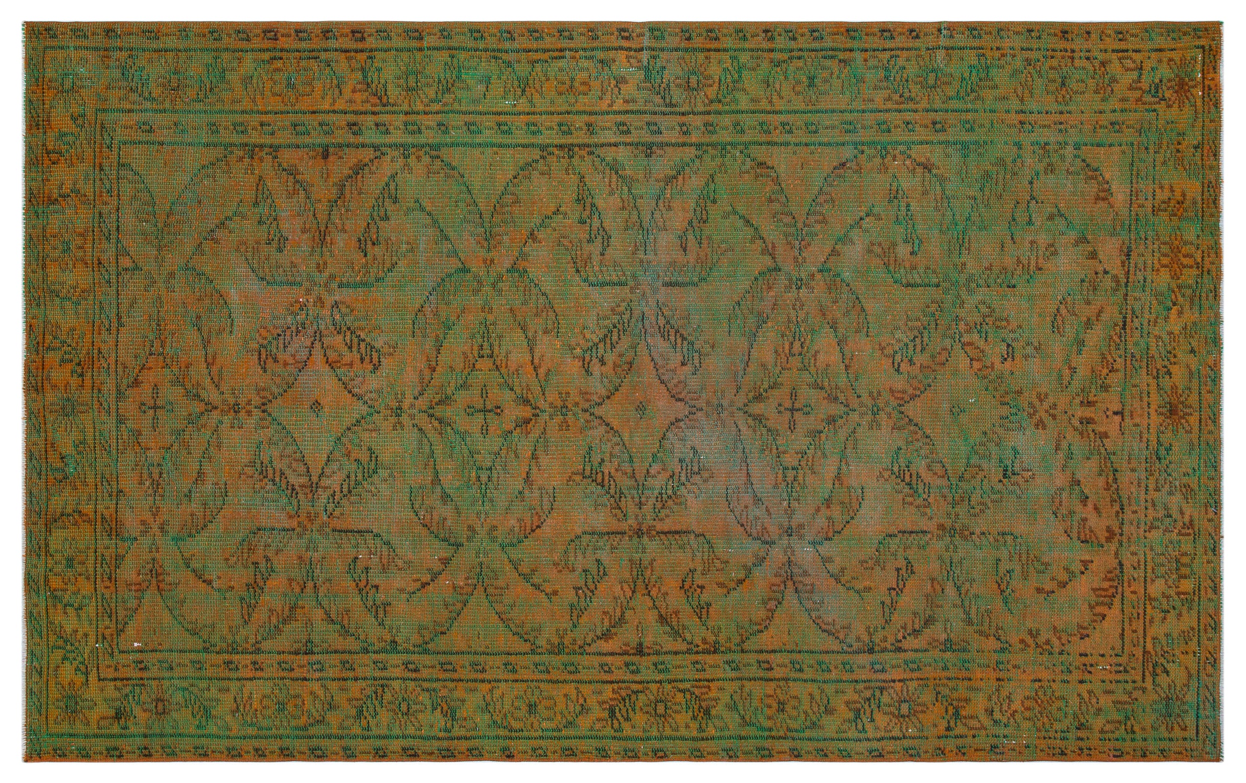 Green Over Dyed Vintage Rug 5'5'' x 8'6'' ft 166 x 258 cm