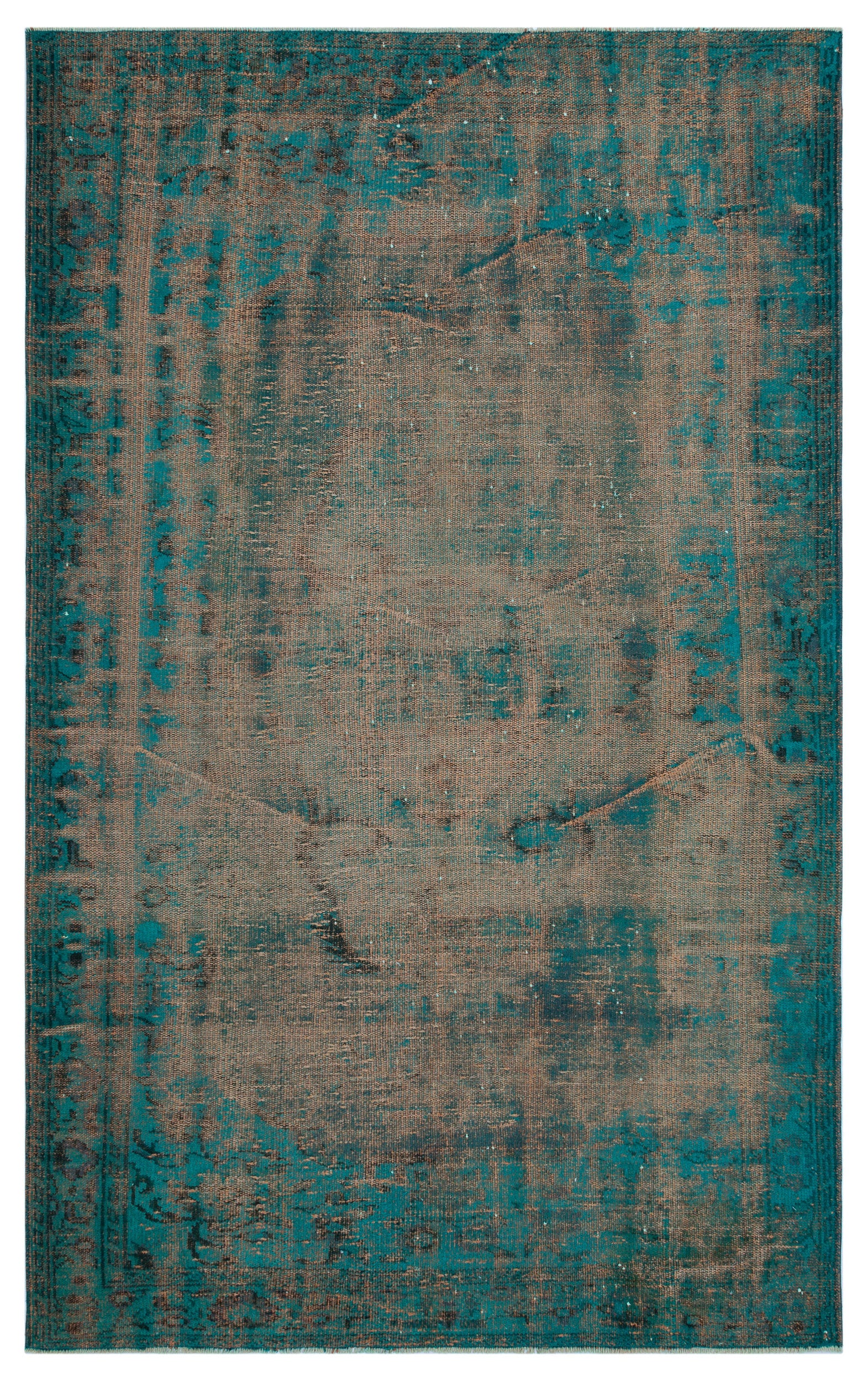 Turquoise Over Dyed Vintage Rug 5'6'' x 8'9'' ft 168 x 266 cm