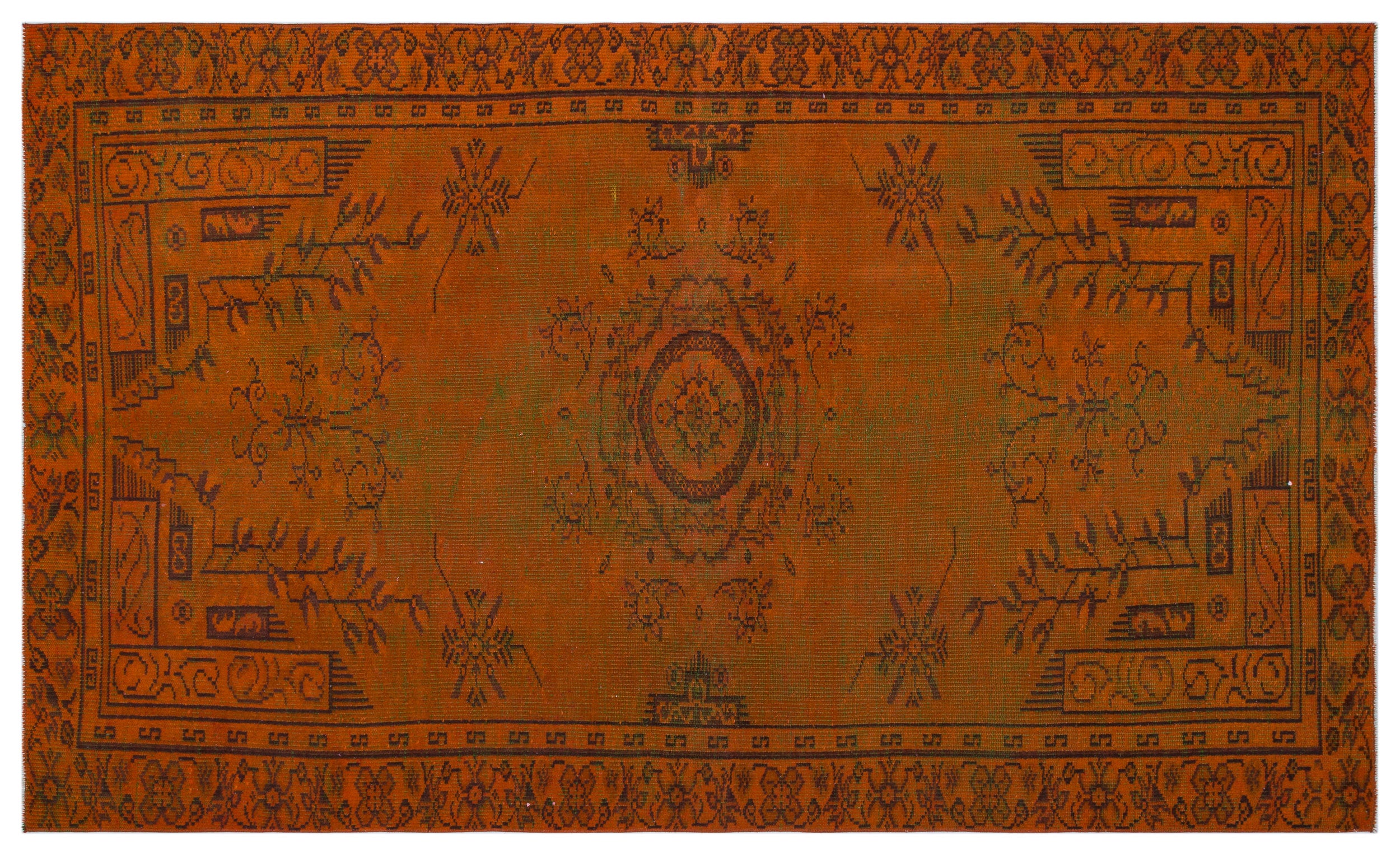 Orange Over Dyed Vintage Rug 5'5'' x 8'10'' ft 164 x 270 cm