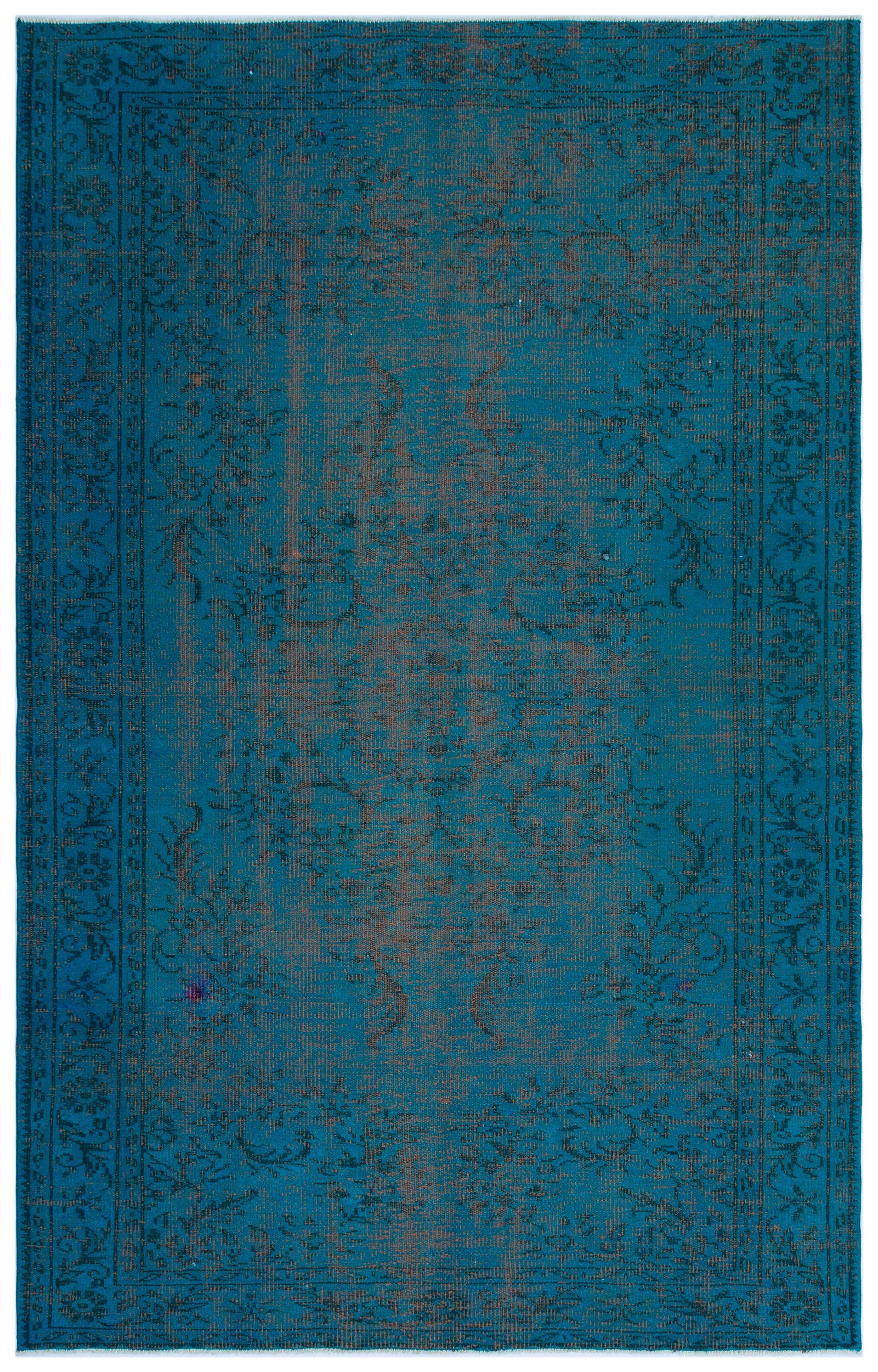 Turquoise Over Dyed Vintage Rug 5'5'' x 8'6'' ft 166 x 260 cm