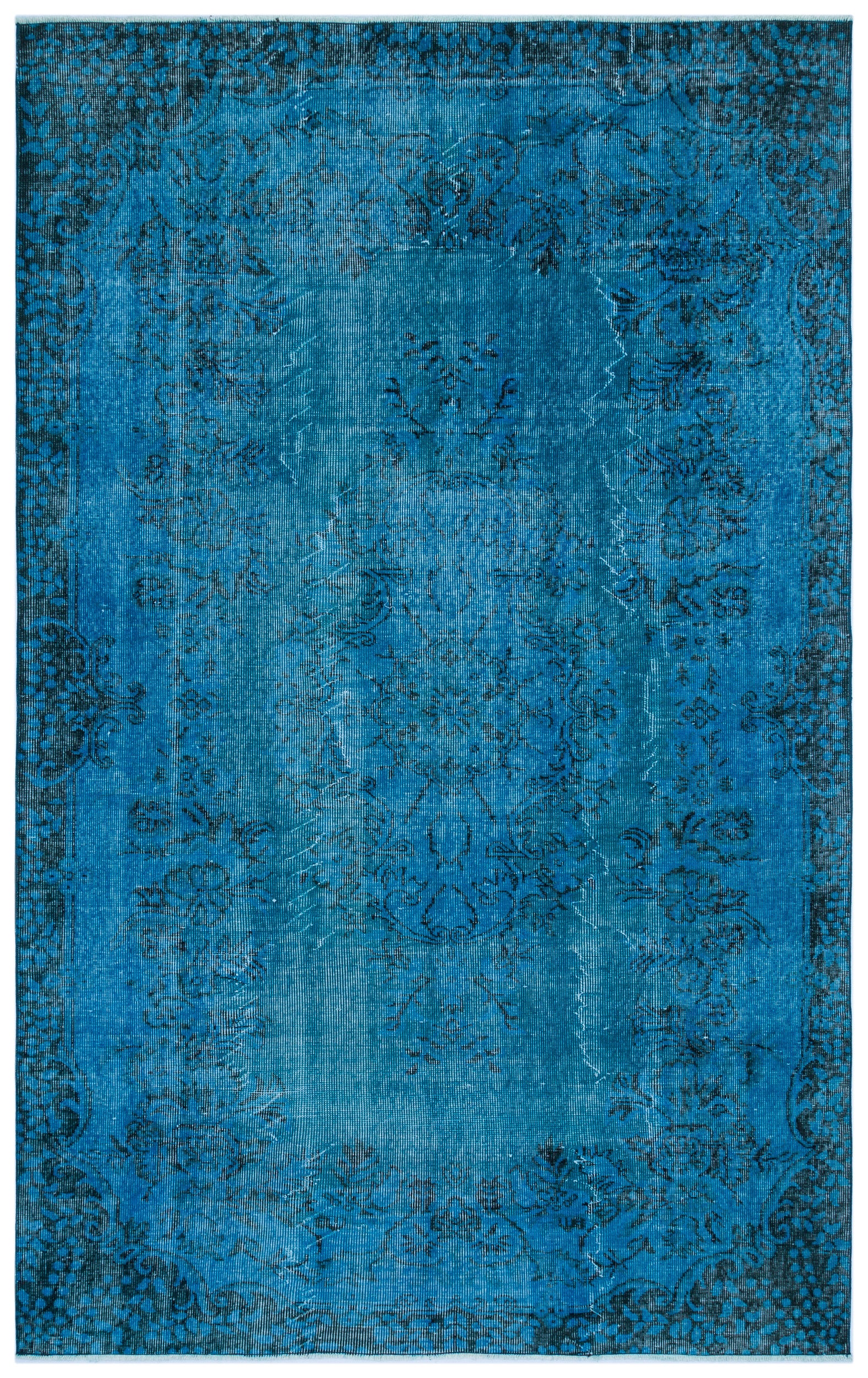 Turquoise Over Dyed Vintage Rug 5'5'' x 8'7'' ft 166 x 262 cm