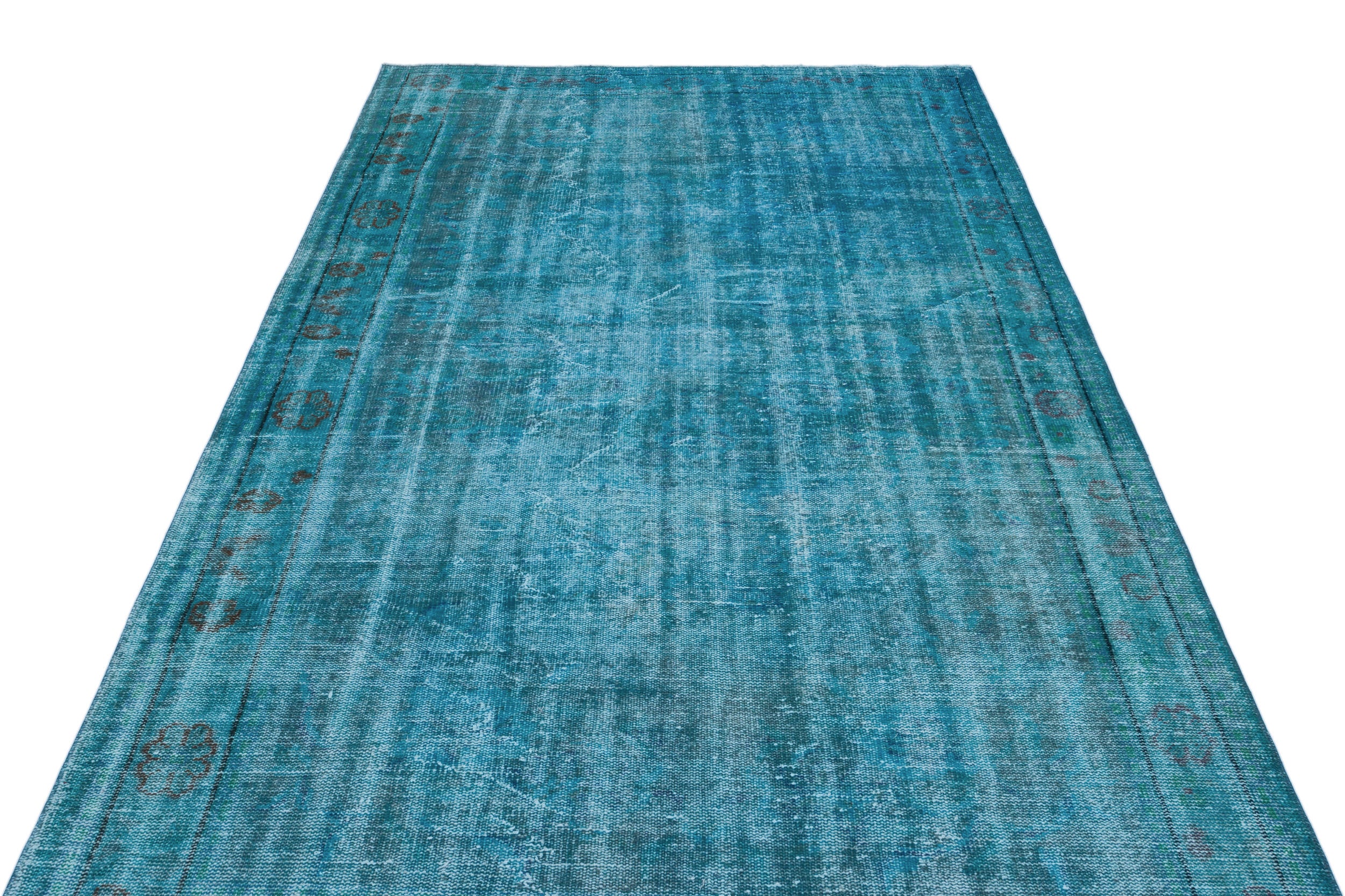 Turquoise Over Dyed Vintage Rug 5'8'' x 9'10'' ft 172 x 300 cm