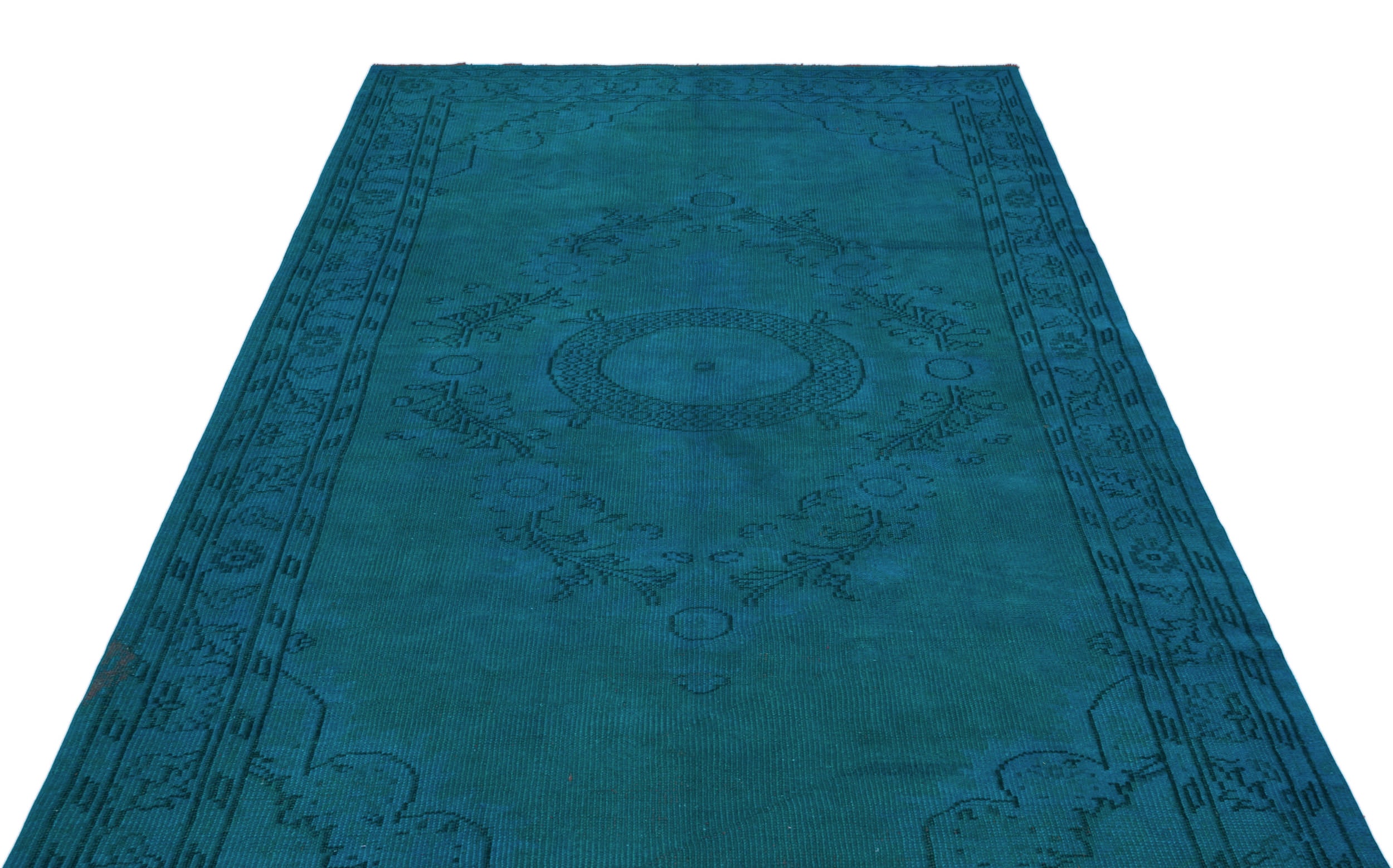Turquoise Over Dyed Vintage Rug 5'7'' x 8'11'' ft 170 x 273 cm