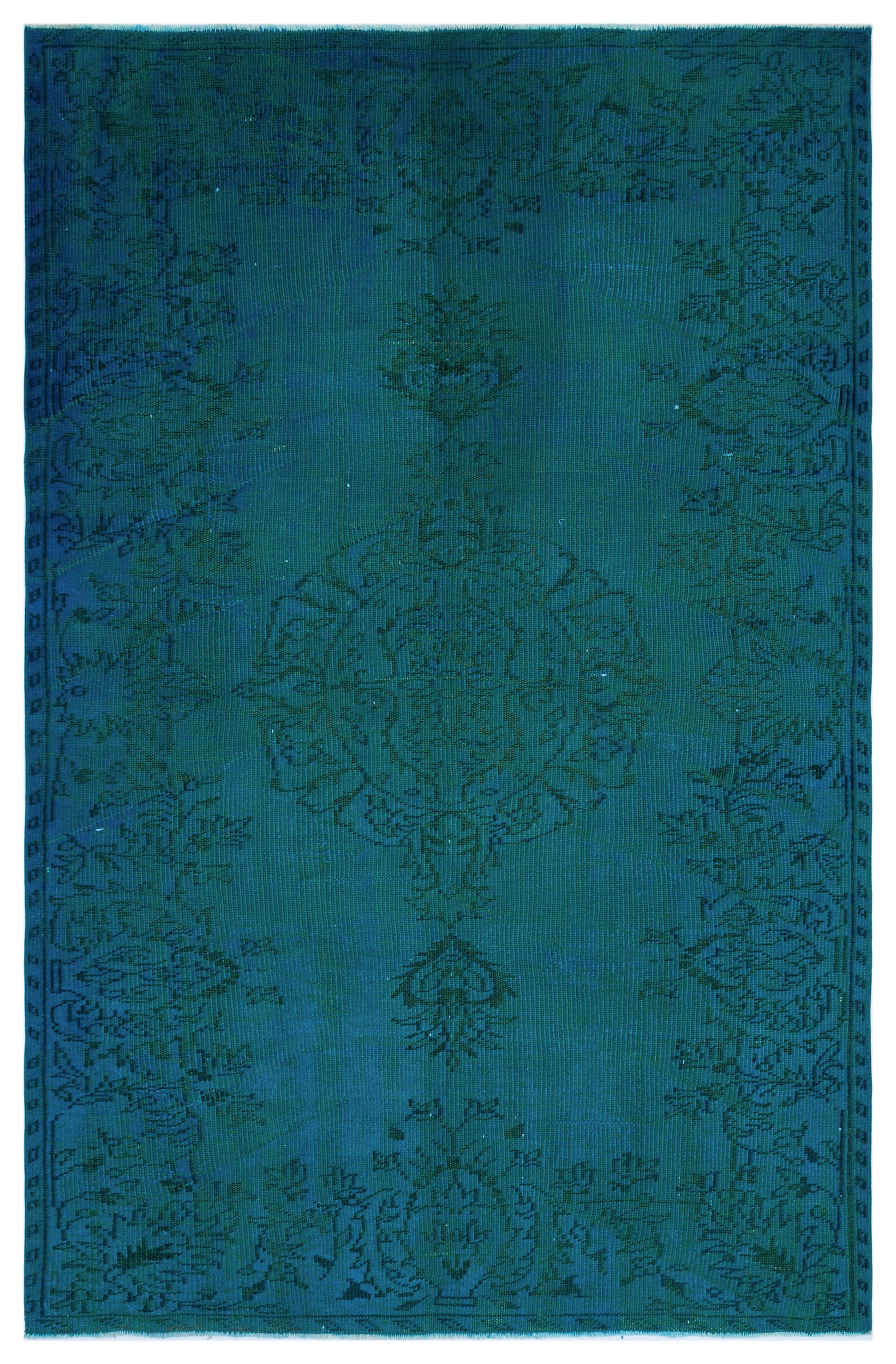 Turquoise Over Dyed Vintage Rug 5'3'' x 7'10'' ft 161 x 240 cm