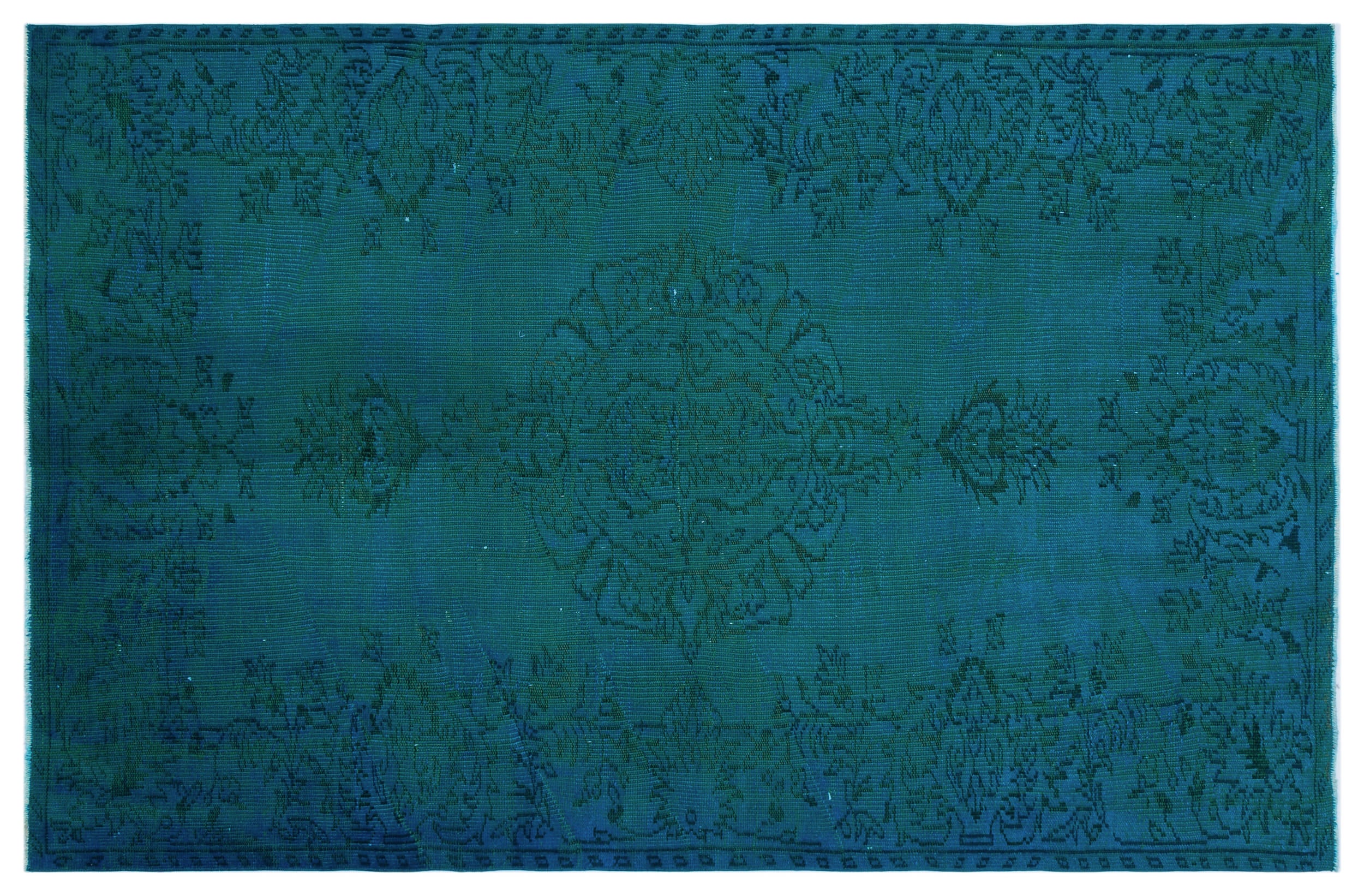 Turquoise Over Dyed Vintage Rug 5'3'' x 7'10'' ft 161 x 240 cm
