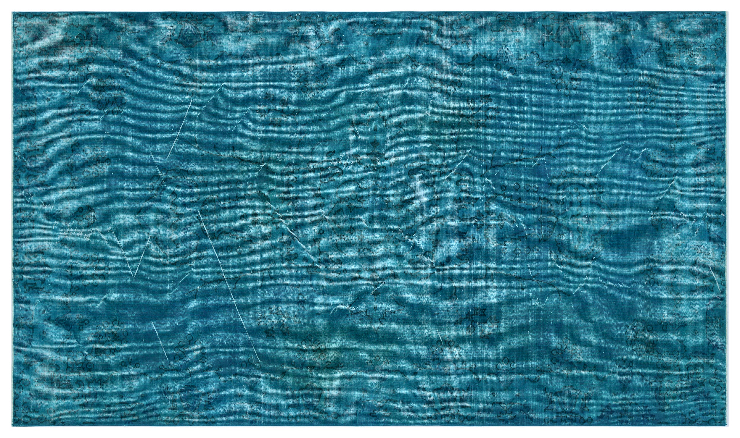 Turquoise Over Dyed Vintage Rug 5'5'' x 9'3'' ft 166 x 281 cm