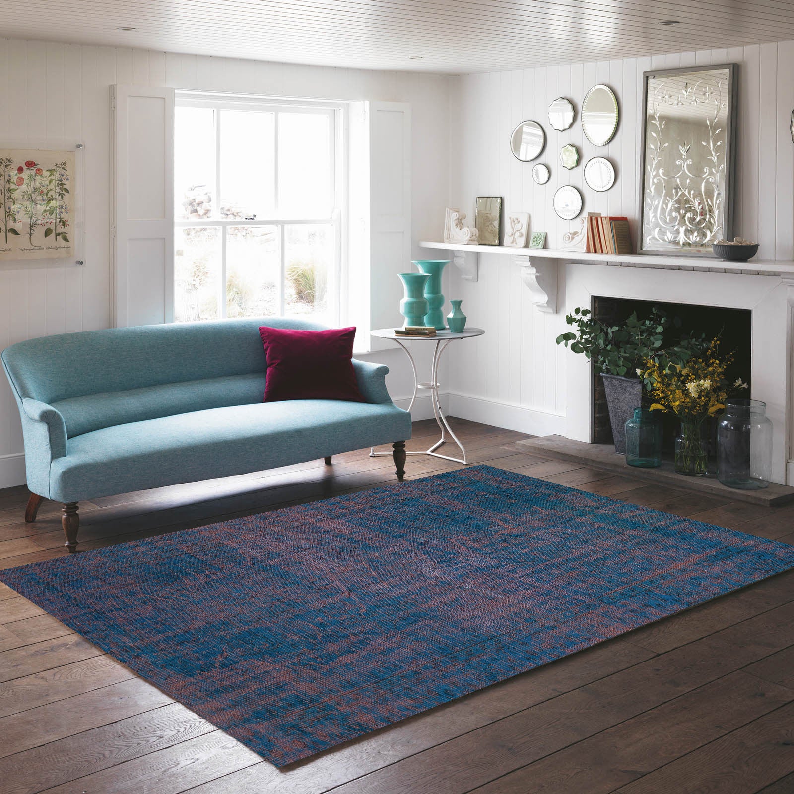 Blue Over Dyed Rug | Living Room Rug | Turkish Rug | Hand Weaving Rug | Bedroom Rug | Wool Rug | Vintage Rug | Tumbled Rug | Naturel Rug | Boho Rug I Plain Rug I 5'1'' x 8'4'' ft 155 x 255 cm