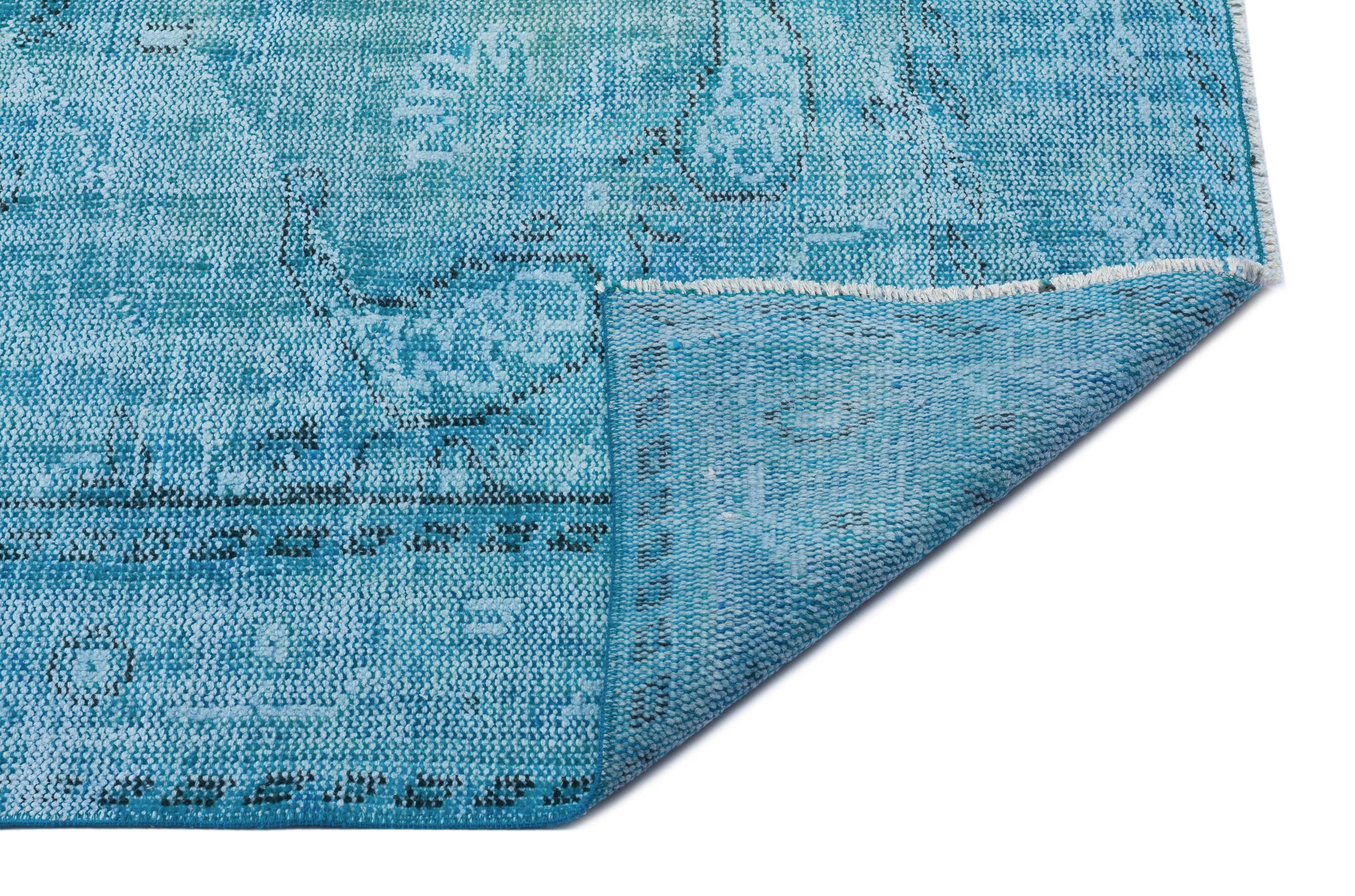 Turquoise Over Dyed Vintage Rug 5'4'' x 8'11'' ft 163 x 272 cm