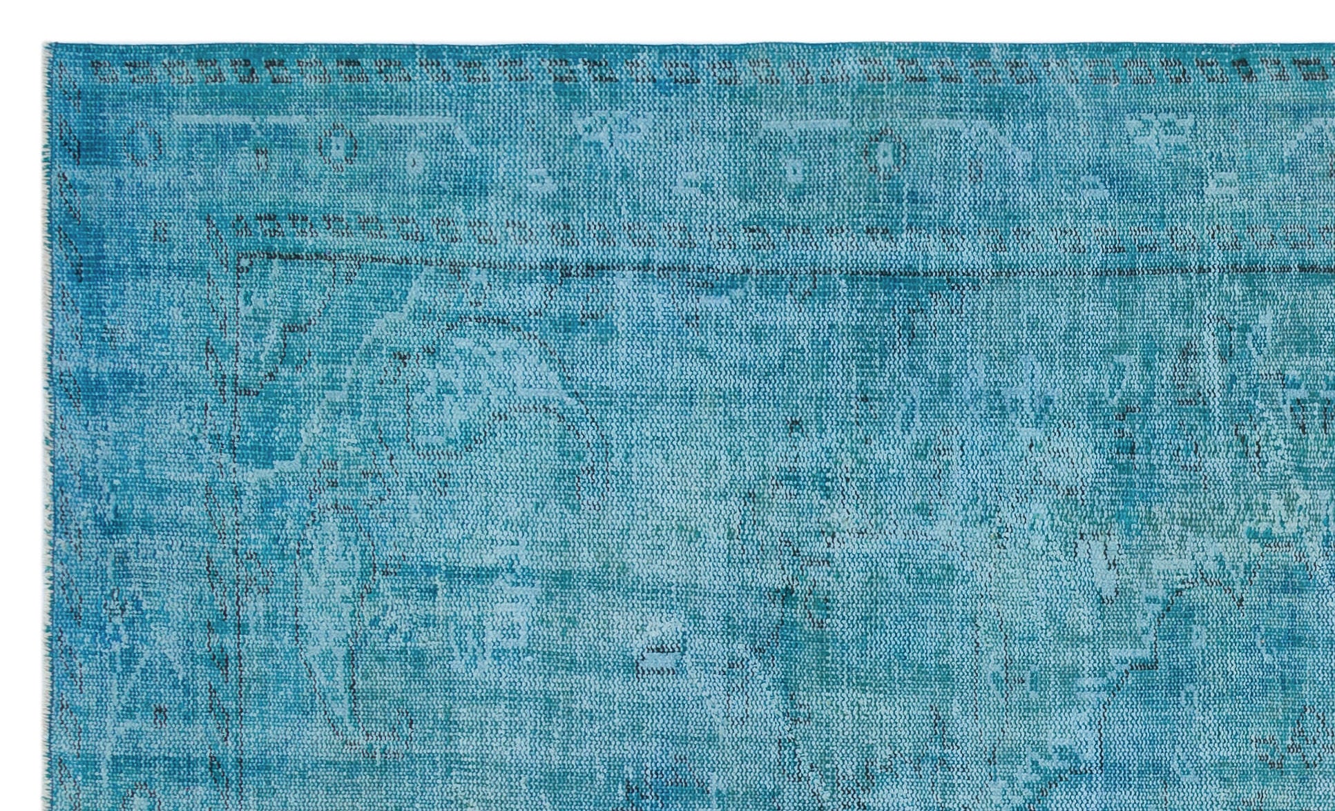Turquoise Over Dyed Vintage Rug 5'4'' x 8'11'' ft 163 x 272 cm