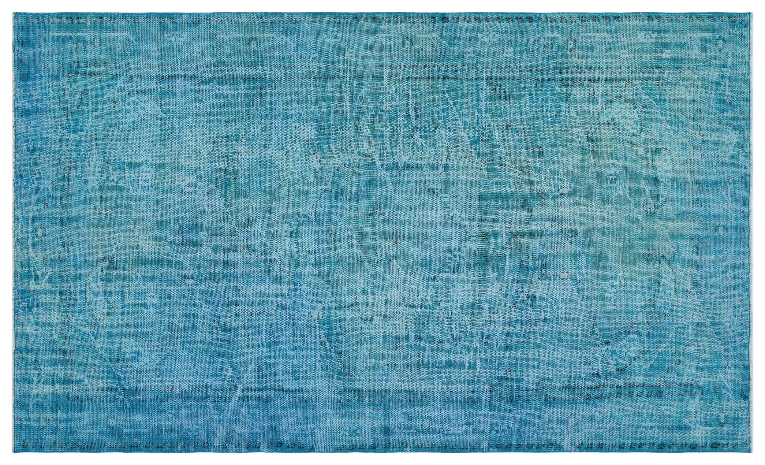 Turquoise Over Dyed Vintage Rug 5'4'' x 8'11'' ft 163 x 272 cm
