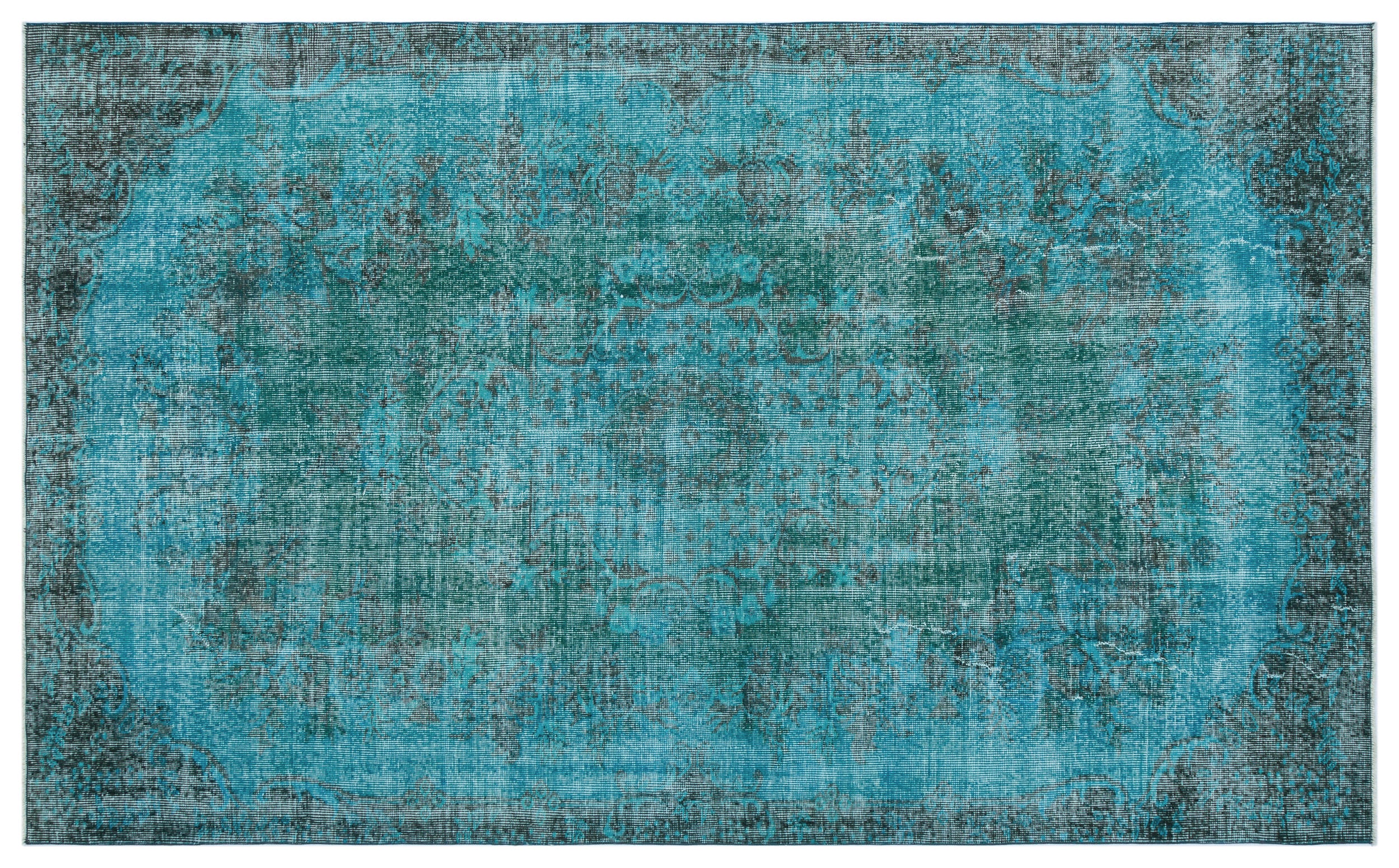 Turquoise Over Dyed Vintage Rug 5'5'' x 8'11'' ft 165 x 271 cm