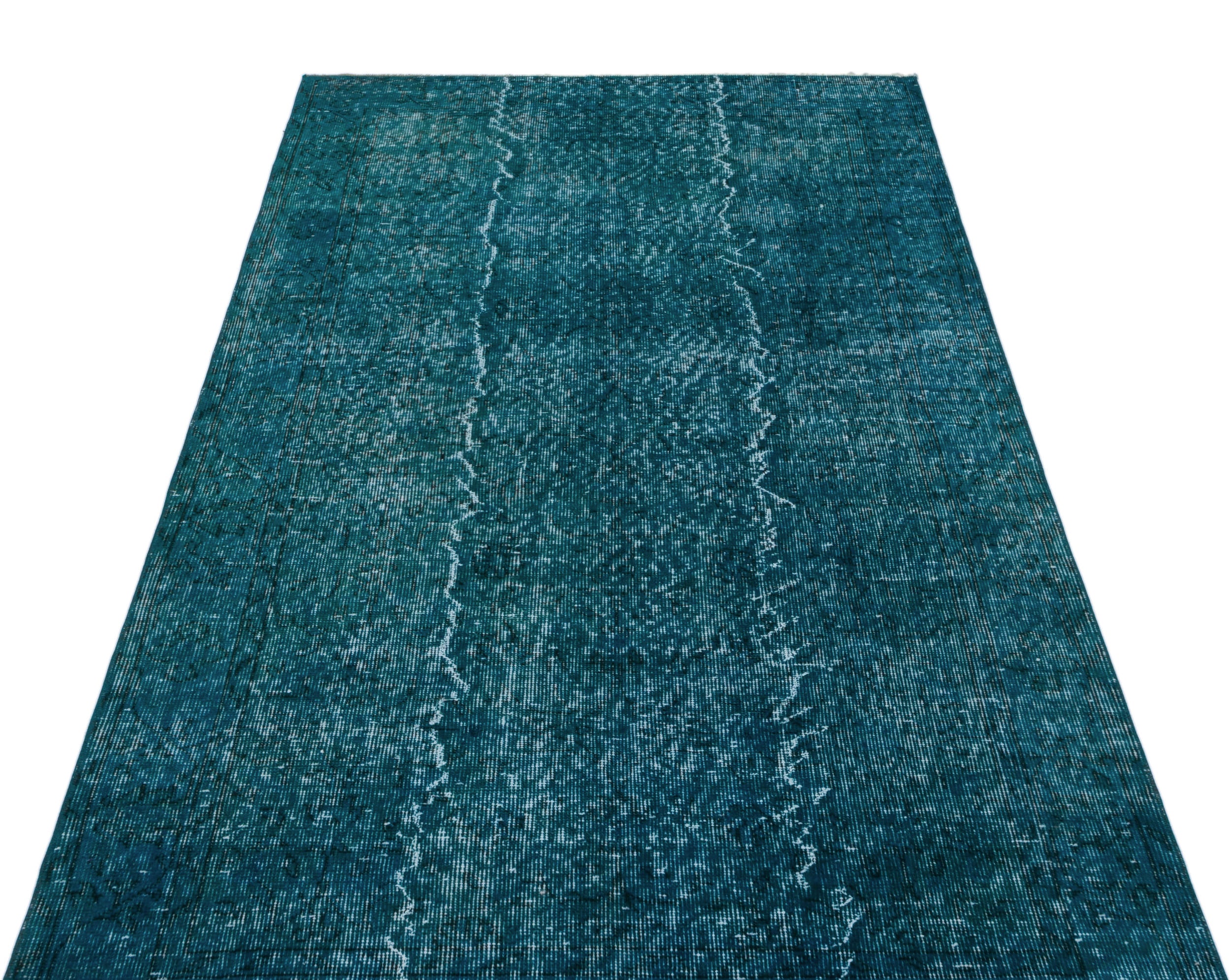 Turquoise Over Dyed Vintage Rug 3'9'' x 6'11'' ft 115 x 210 cm
