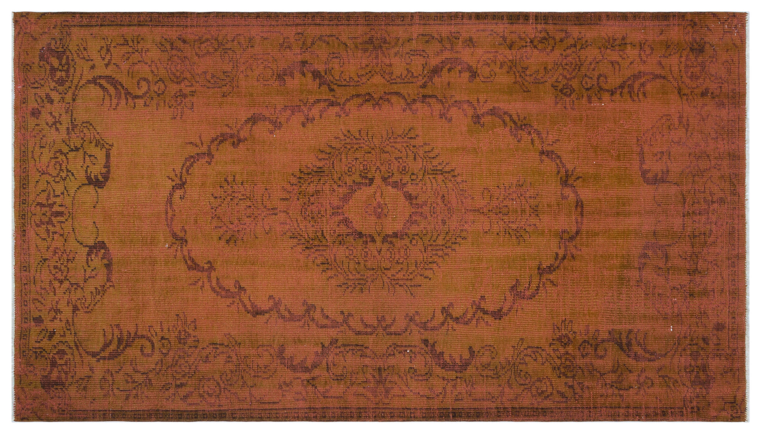 Brown Over Dyed Vintage Rug 5'2'' x 9'3'' ft 158 x 282 cm
