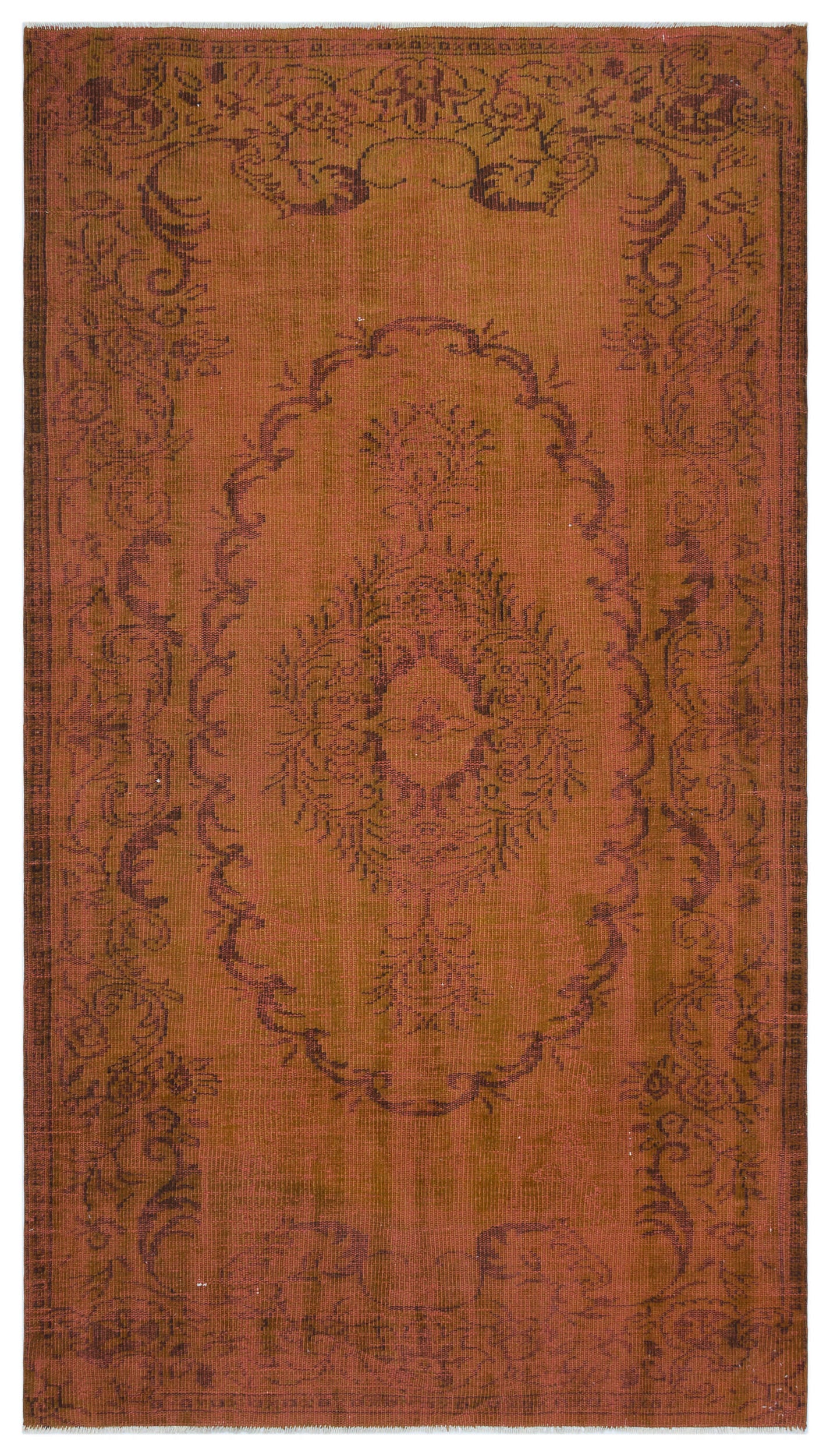 Brown Over Dyed Vintage Rug 5'2'' x 9'3'' ft 158 x 282 cm