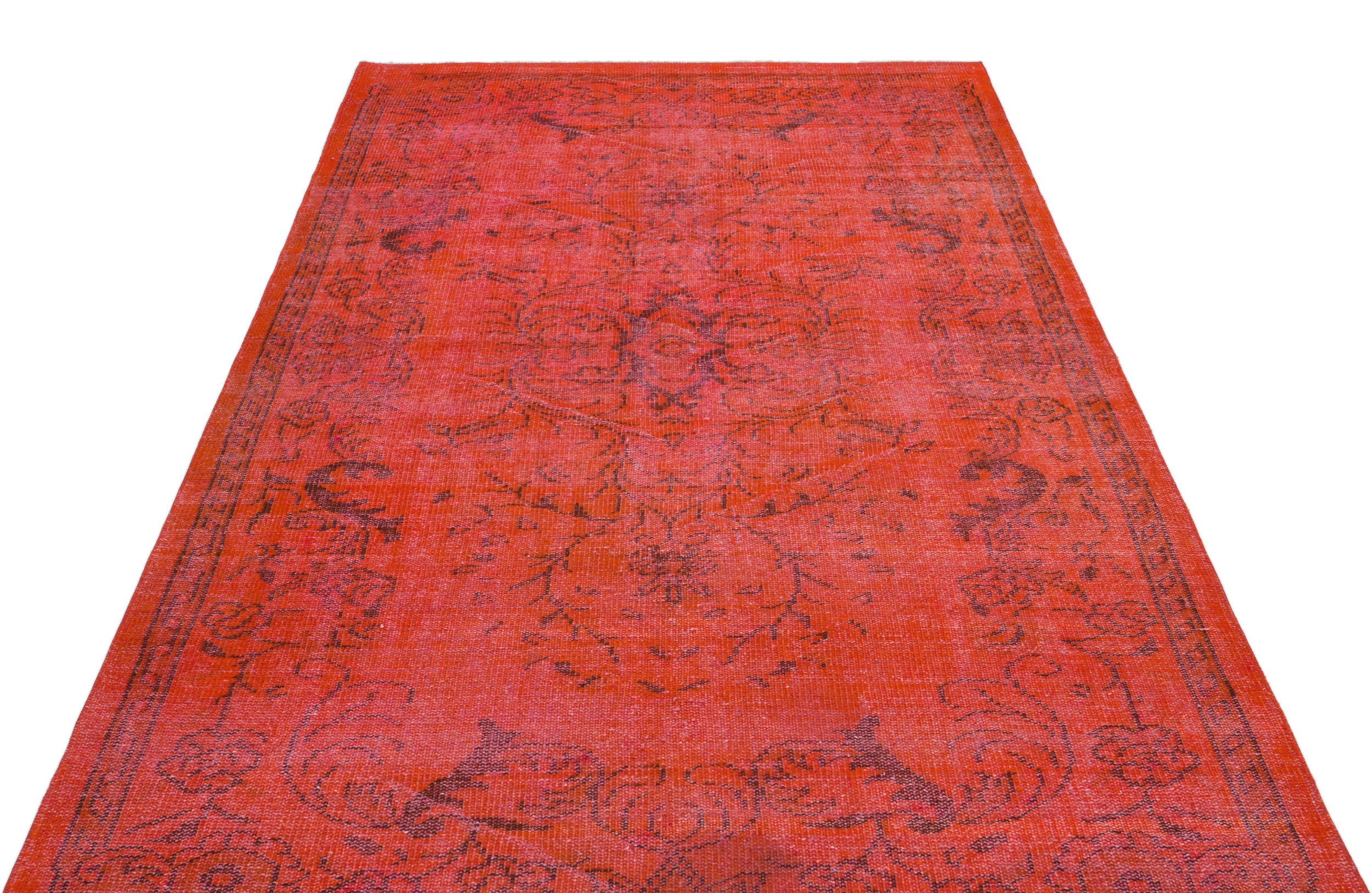 Red Over Dyed Vintage Rug 5'7'' x 9'4'' ft 170 x 285 cm