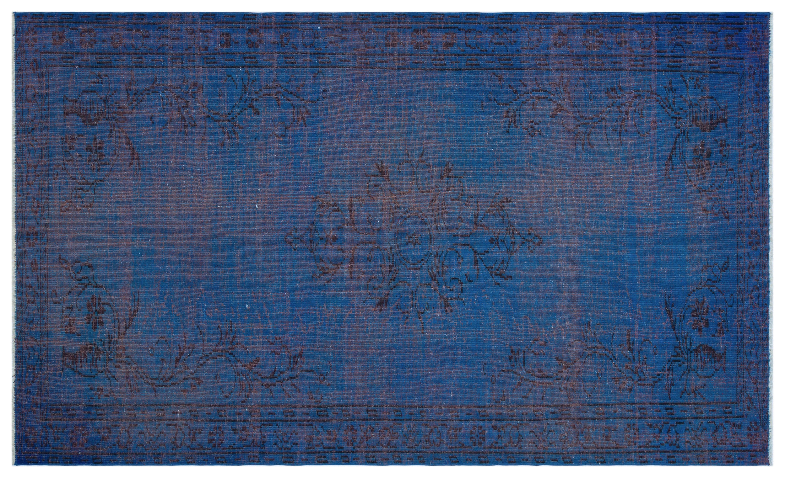 Blue Over Dyed Vintage Rug 5'7'' x 9'3'' ft 170 x 283 cm