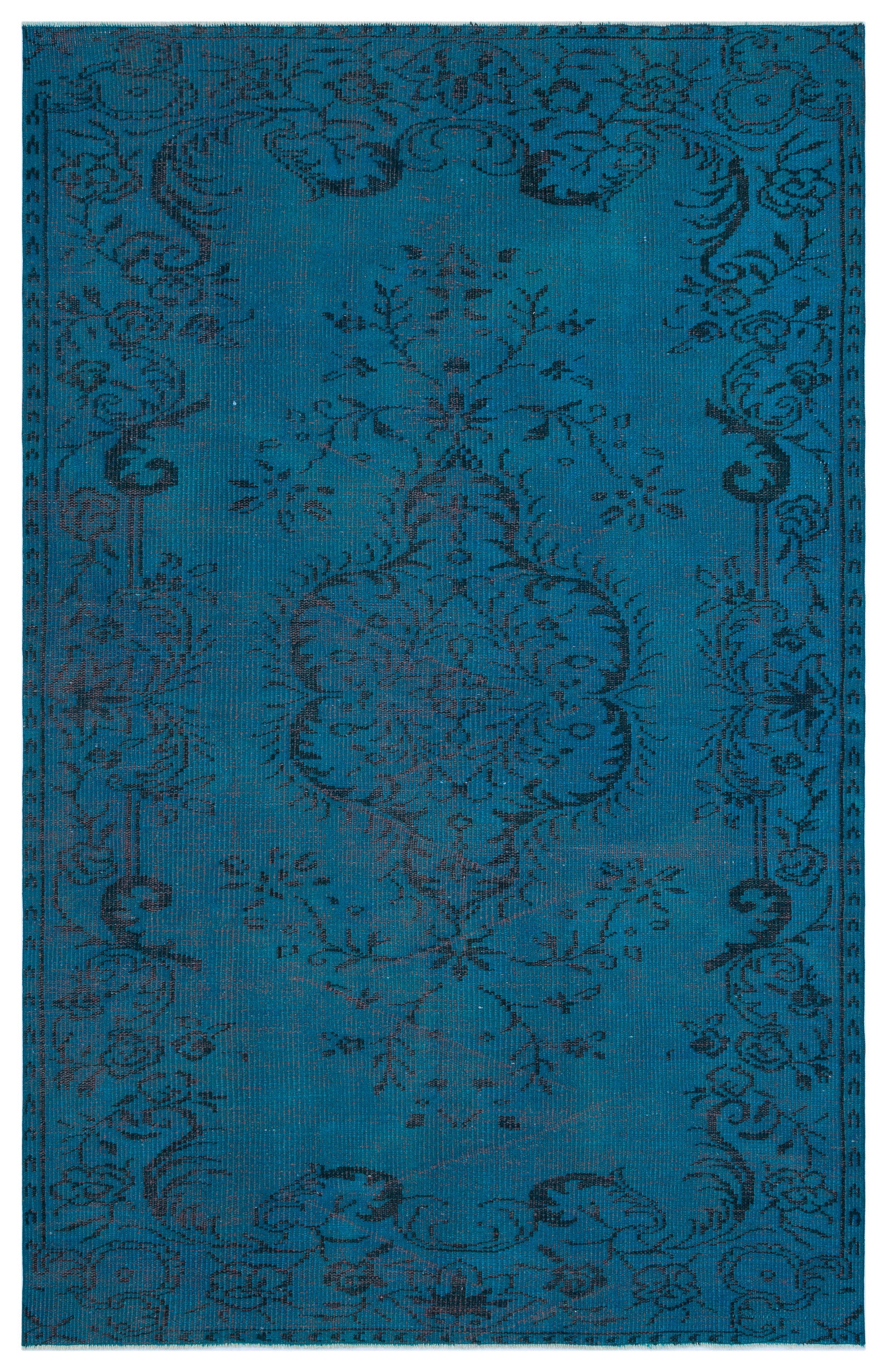 Turquoise Over Dyed Vintage Rug 5'1'' x 7'12'' ft 154 x 243 cm