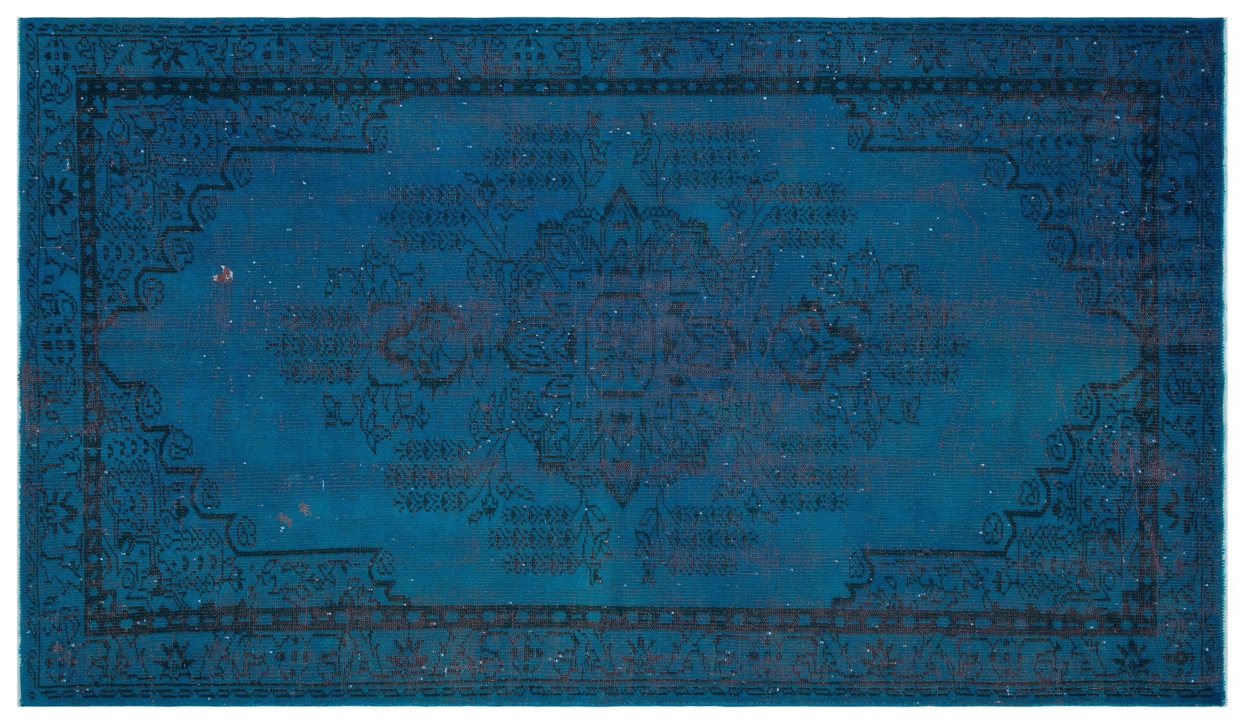 Turquoise Over Dyed Vintage Rug 5'3'' x 9'1'' ft 160 x 276 cm