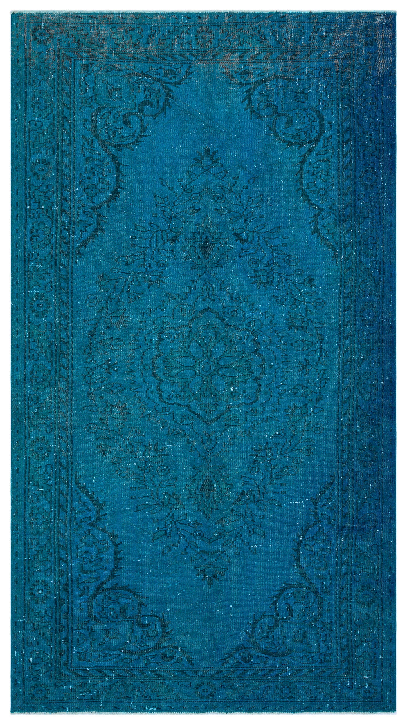 Turquoise Over Dyed Vintage Rug 4'8'' x 8'10'' ft 141 x 268 cm