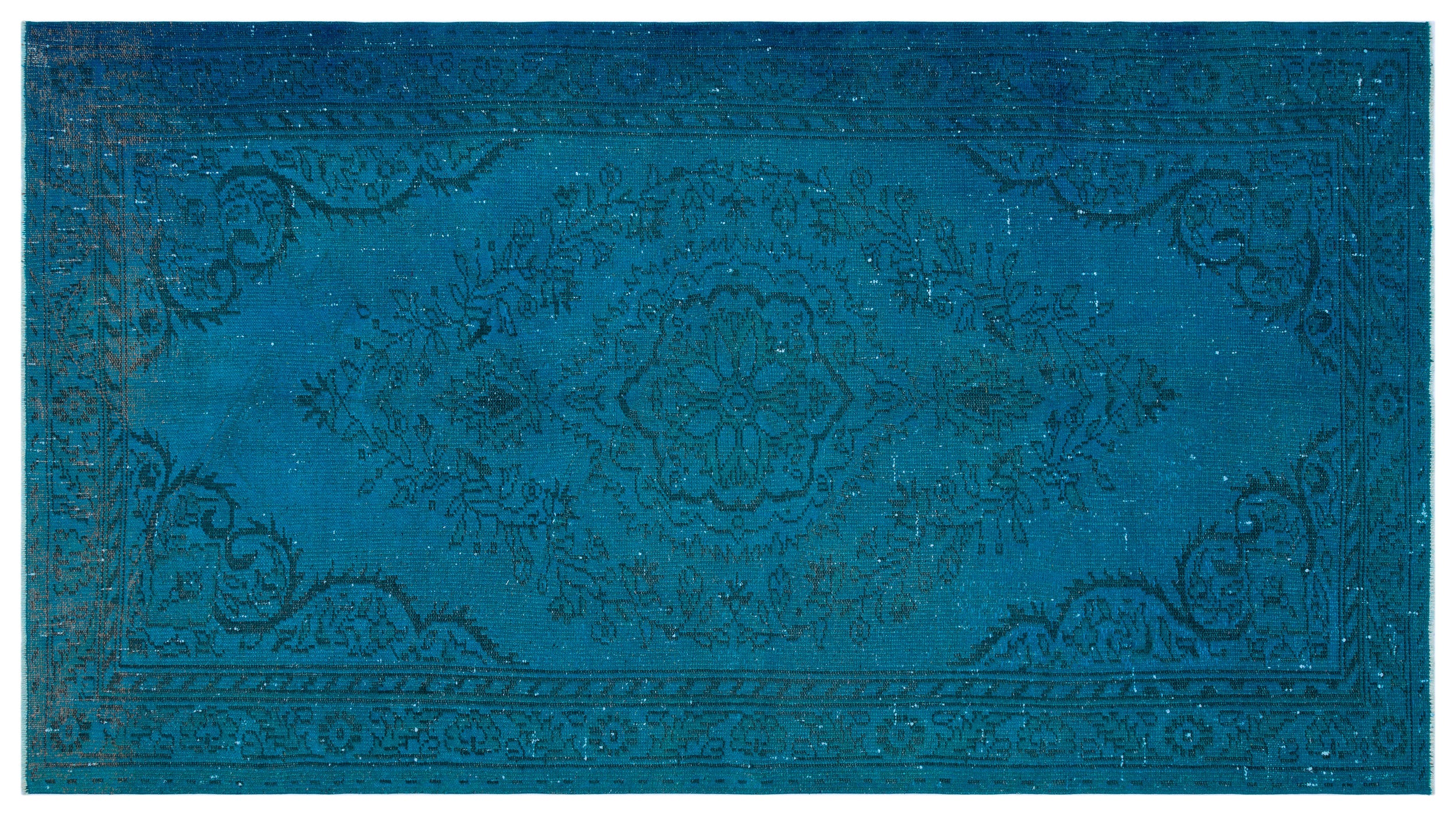 Turquoise Over Dyed Vintage Rug 4'8'' x 8'10'' ft 141 x 268 cm