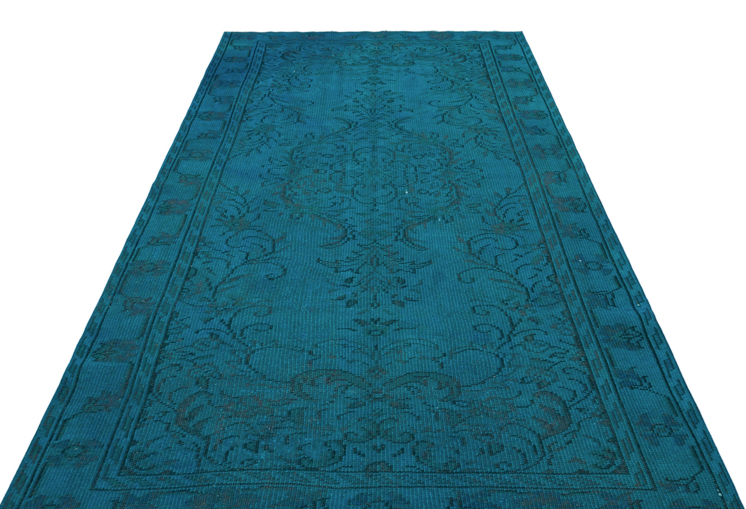 Turquoise Over Dyed Vintage Rug 5'3'' x 8'6'' ft 160 x 259 cm