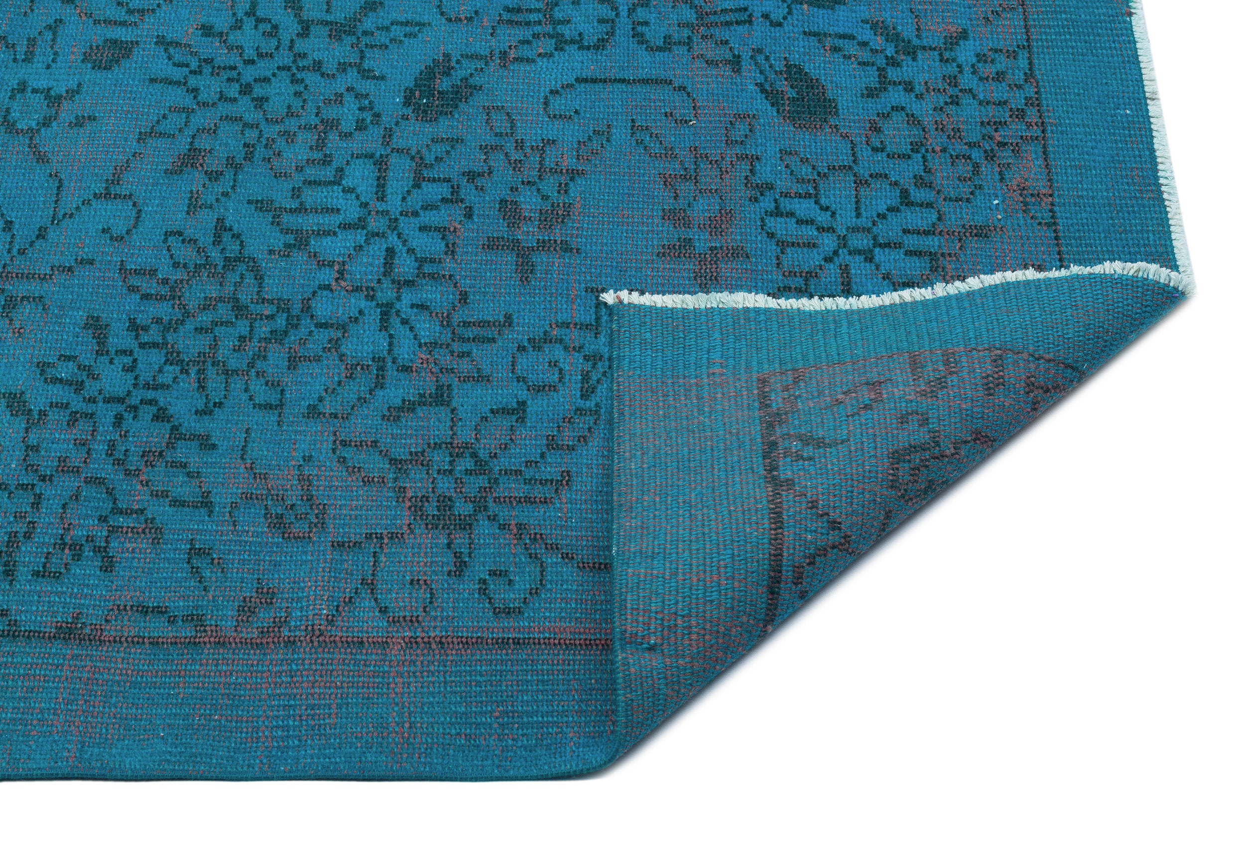 Turquoise Over Dyed Vintage Rug 4'10'' x 7'10'' ft 148 x 240 cm